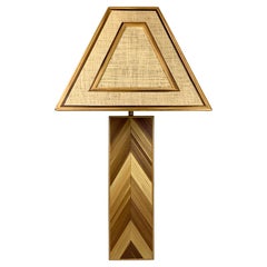 Midcentury pencil reed rattan bamboo and brass coastal table lamp, 1970s