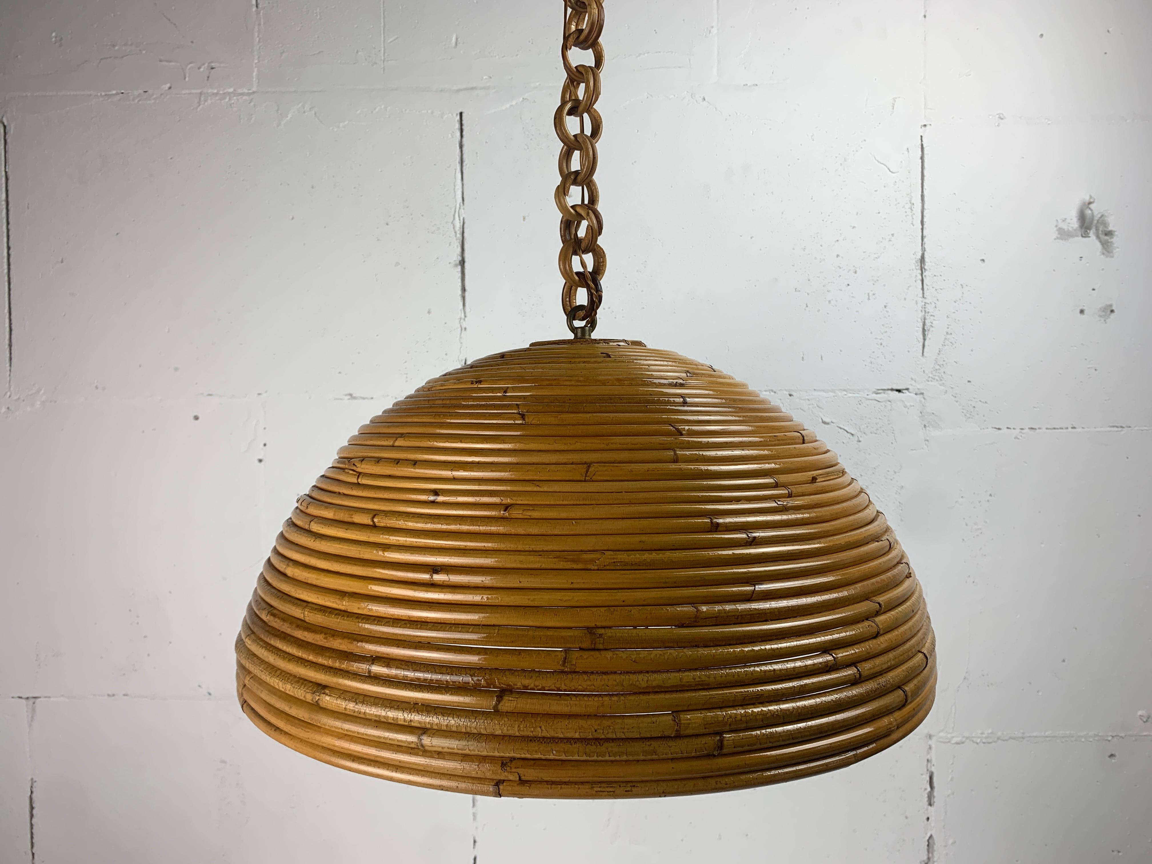 Lampada a sospensione di metà secolo in canna, rattan e bambù, Italia, anni '70 in vendita 3