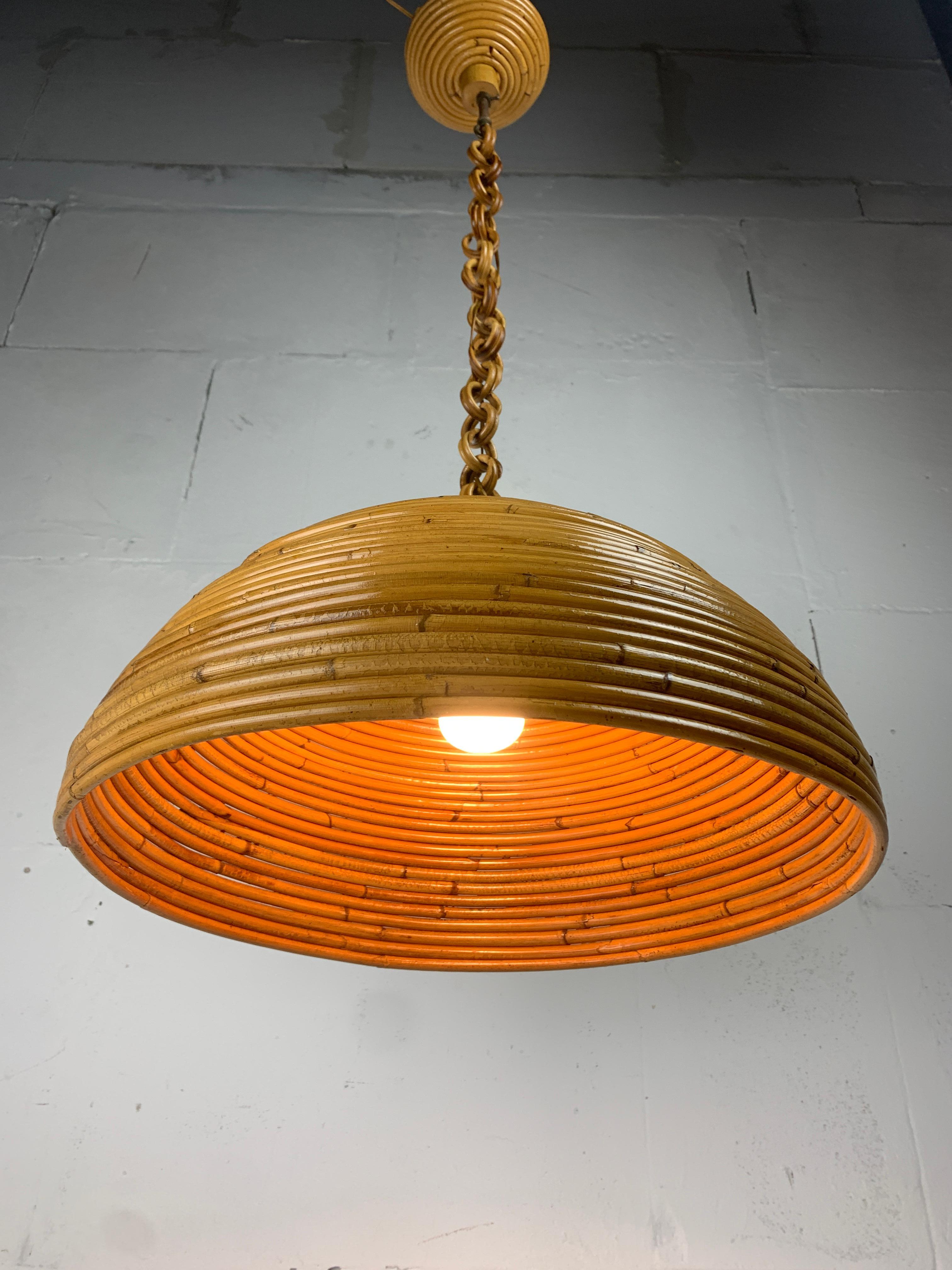 Lampada a sospensione di metà secolo in canna, rattan e bambù, Italia, anni '70 in vendita 6