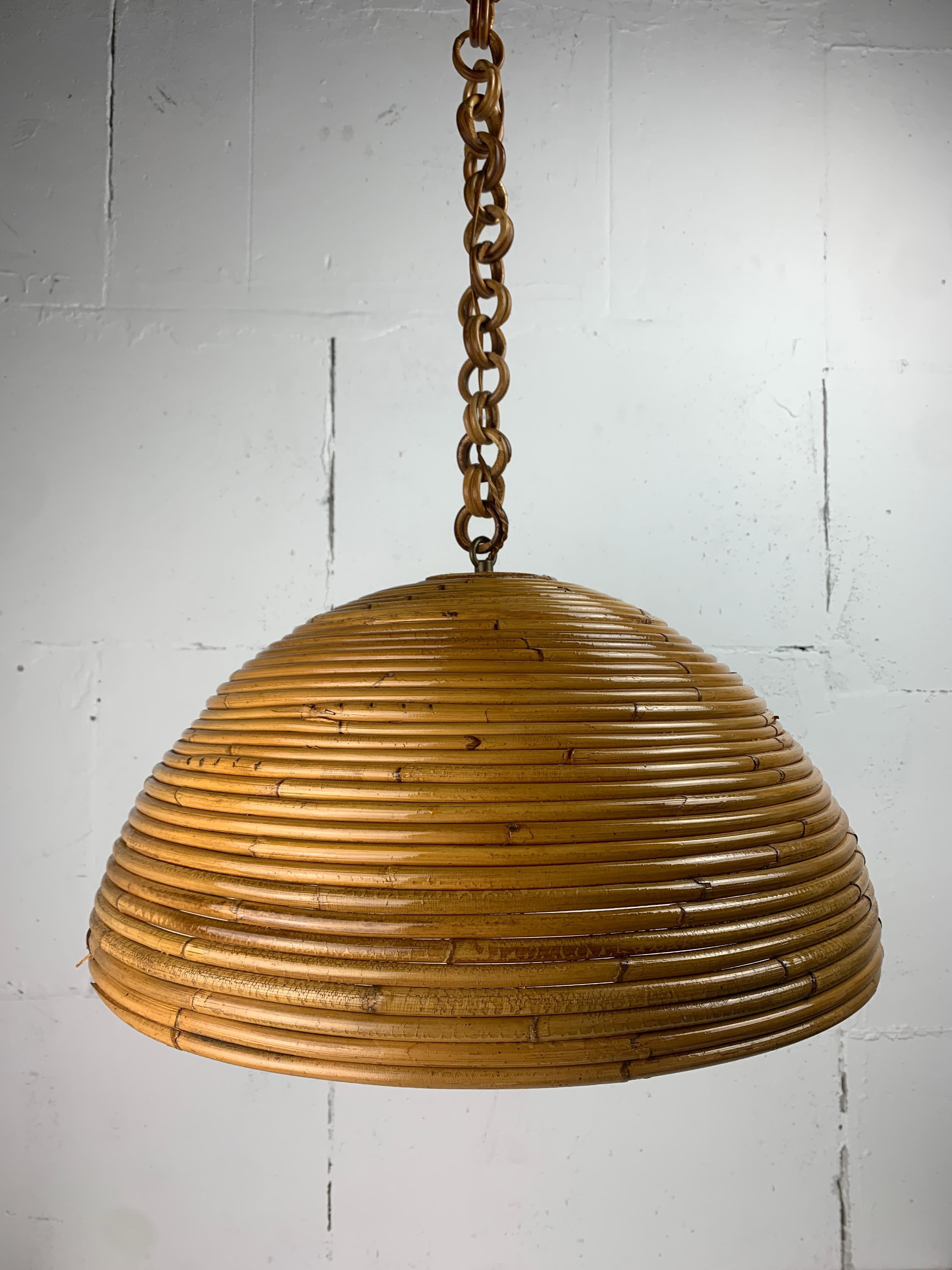 Mid-Century moderno Lampada a sospensione di metà secolo in canna, rattan e bambù, Italia, anni '70 in vendita