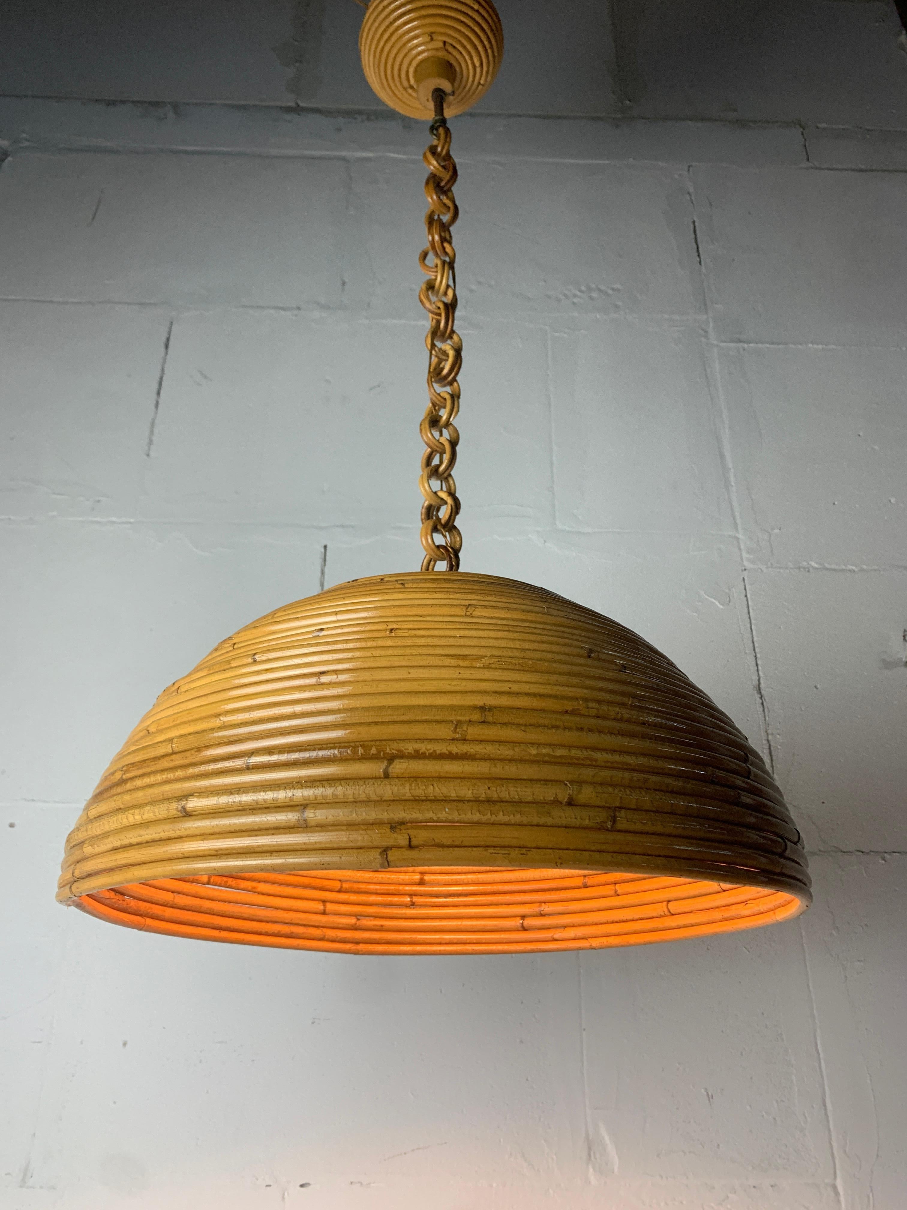 Italiano Lampada a sospensione di metà secolo in canna, rattan e bambù, Italia, anni '70 in vendita