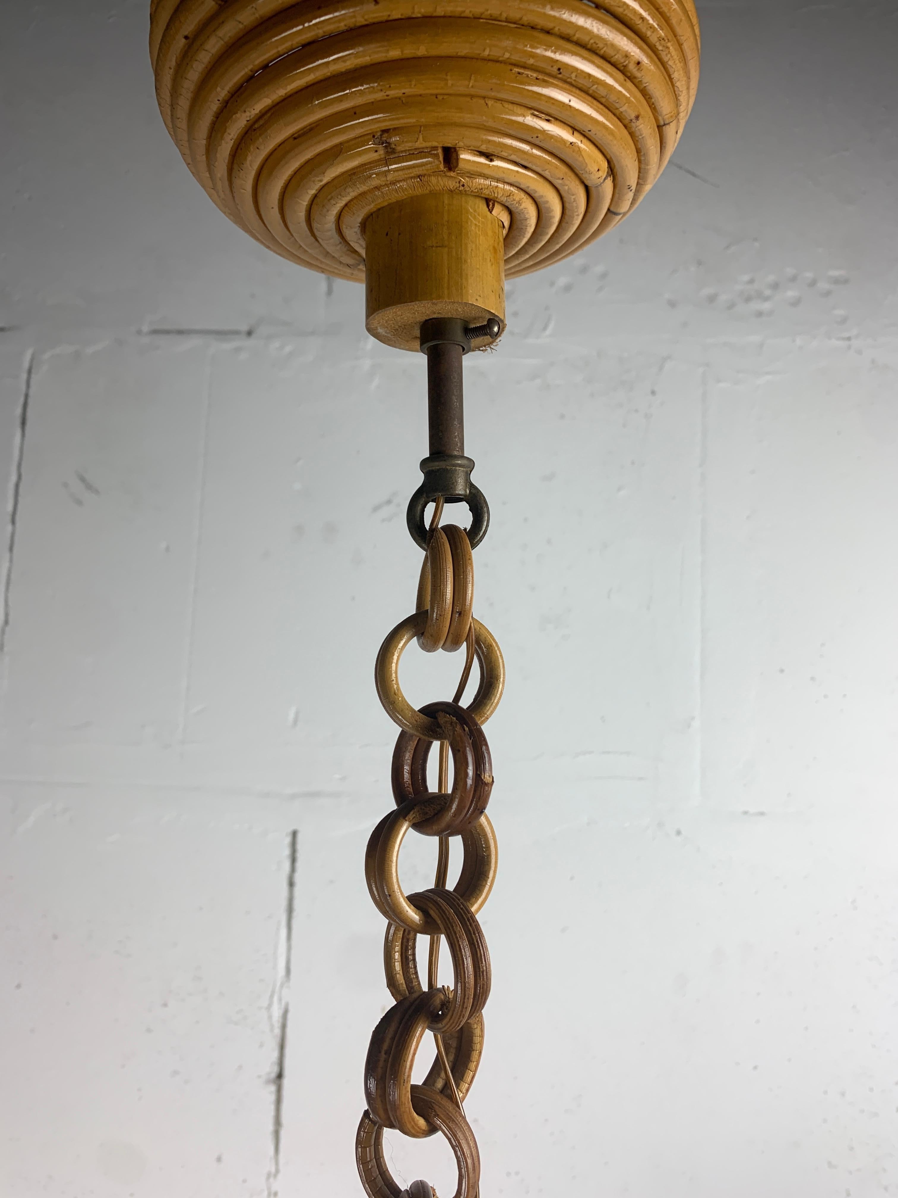 Ottone Lampada a sospensione di metà secolo in canna, rattan e bambù, Italia, anni '70 in vendita