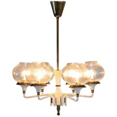Midcentury Pendant Brass and Glass Scandinavian in Style of Hans Age Jakobsson