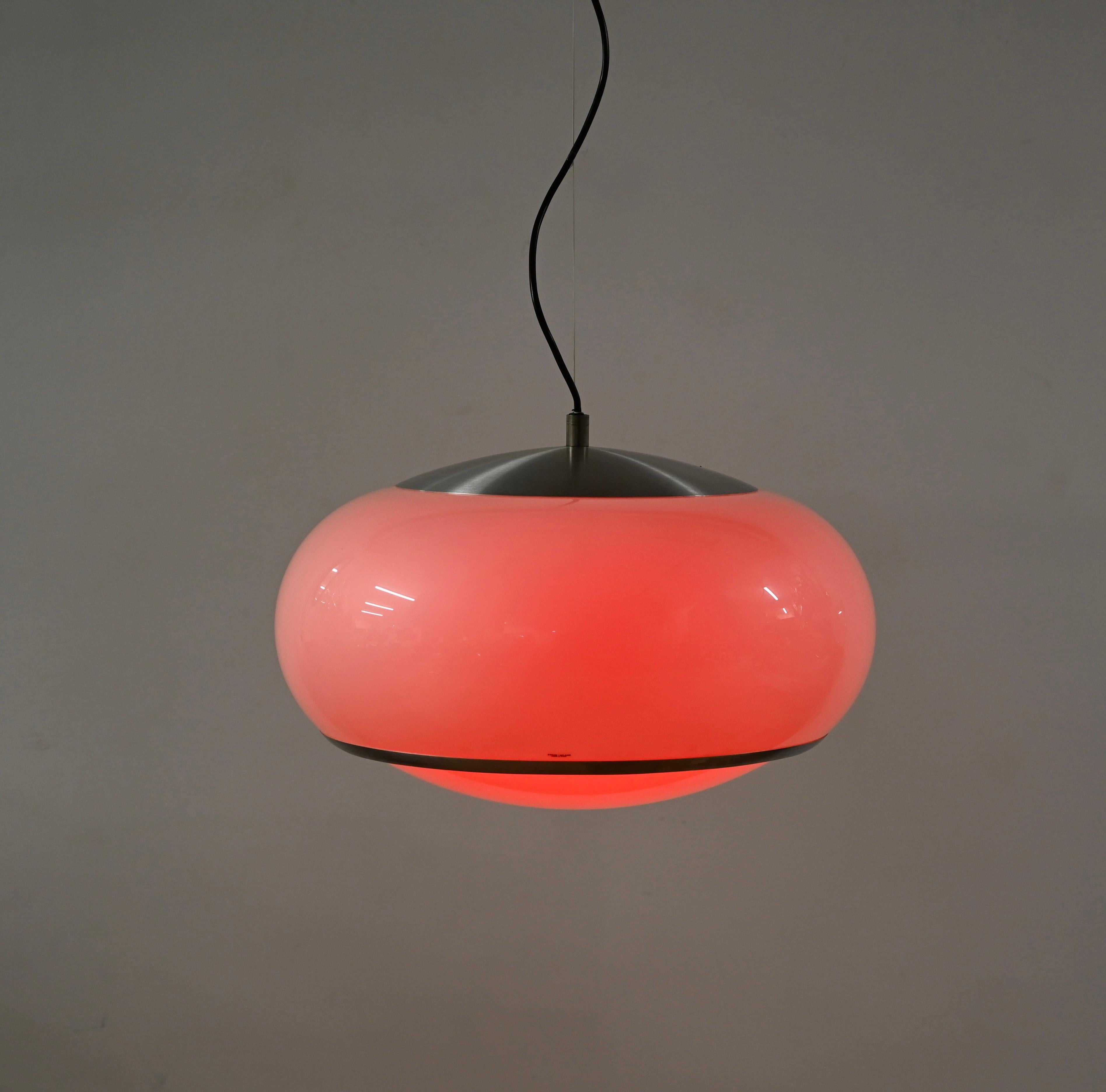 Midcentury Pendant Chandelier by Stilux Milano, White Perspex, Italy 1960s For Sale 3