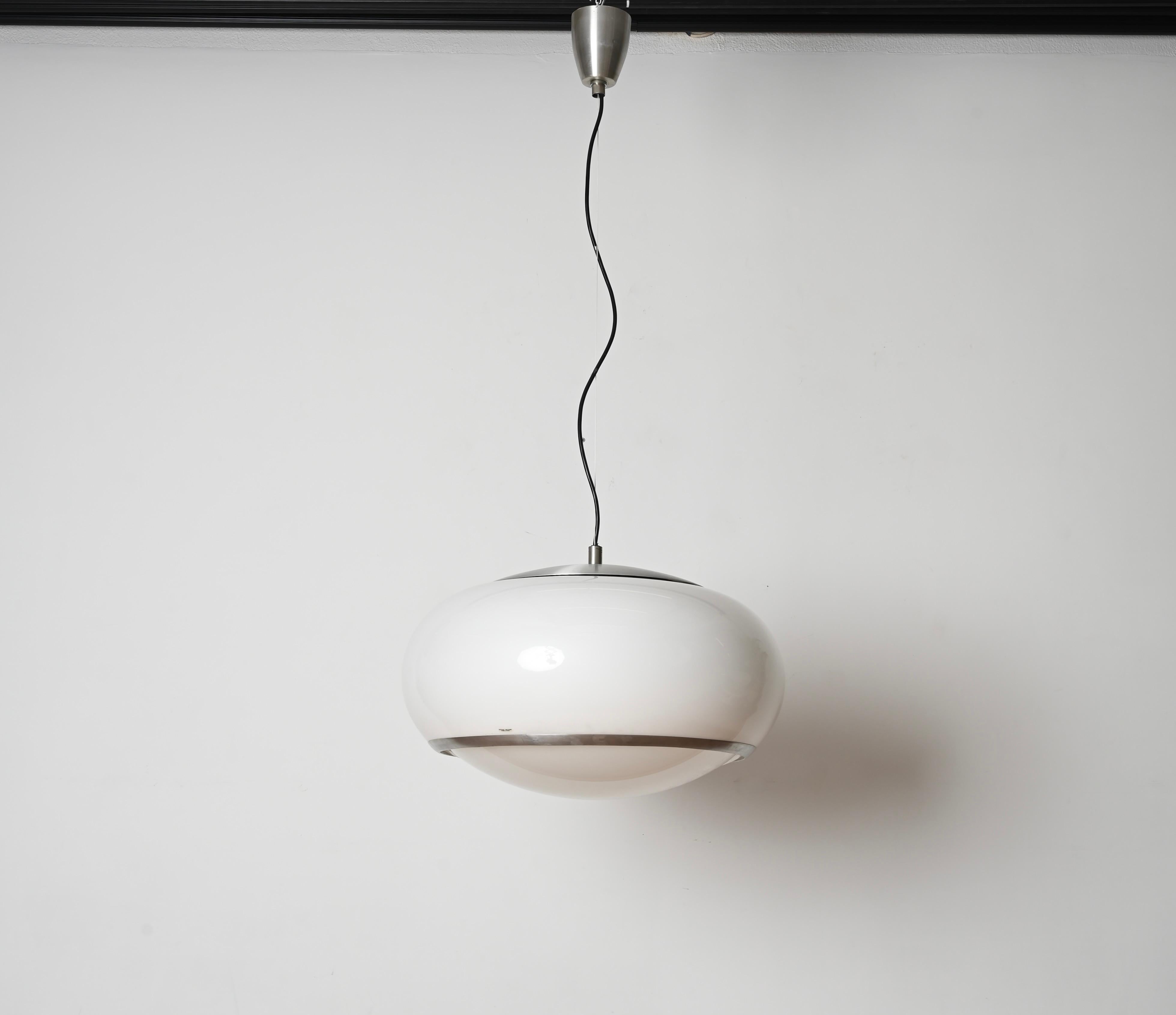 Midcentury Pendant Chandelier by Stilux Milano, White Perspex, Italy 1960s For Sale 5