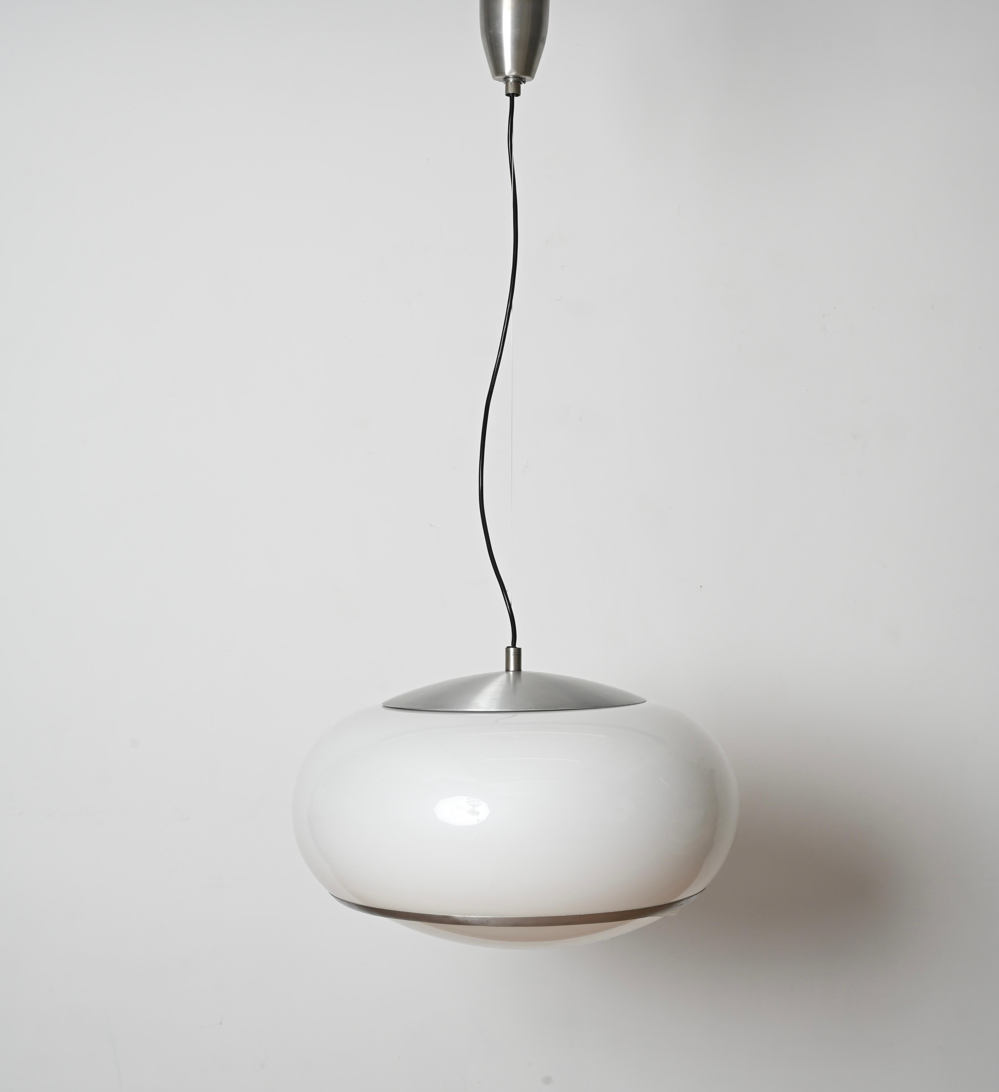 Mid-Century Modern Midcentury Pendant Chandelier by Stilux Milano, White Perspex, Italy 1960s For Sale