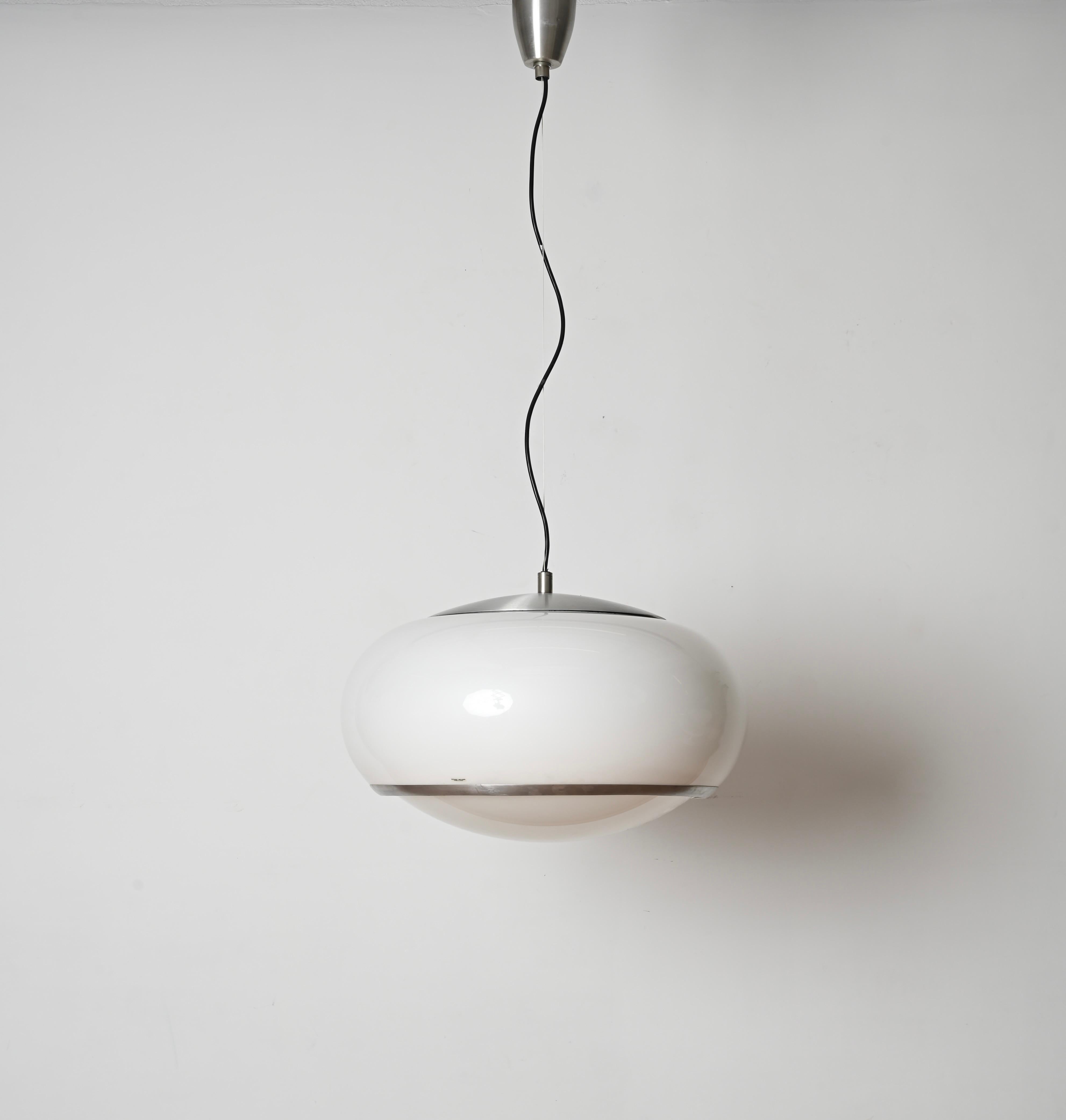 Italian Midcentury Pendant Chandelier by Stilux Milano, White Perspex, Italy 1960s For Sale
