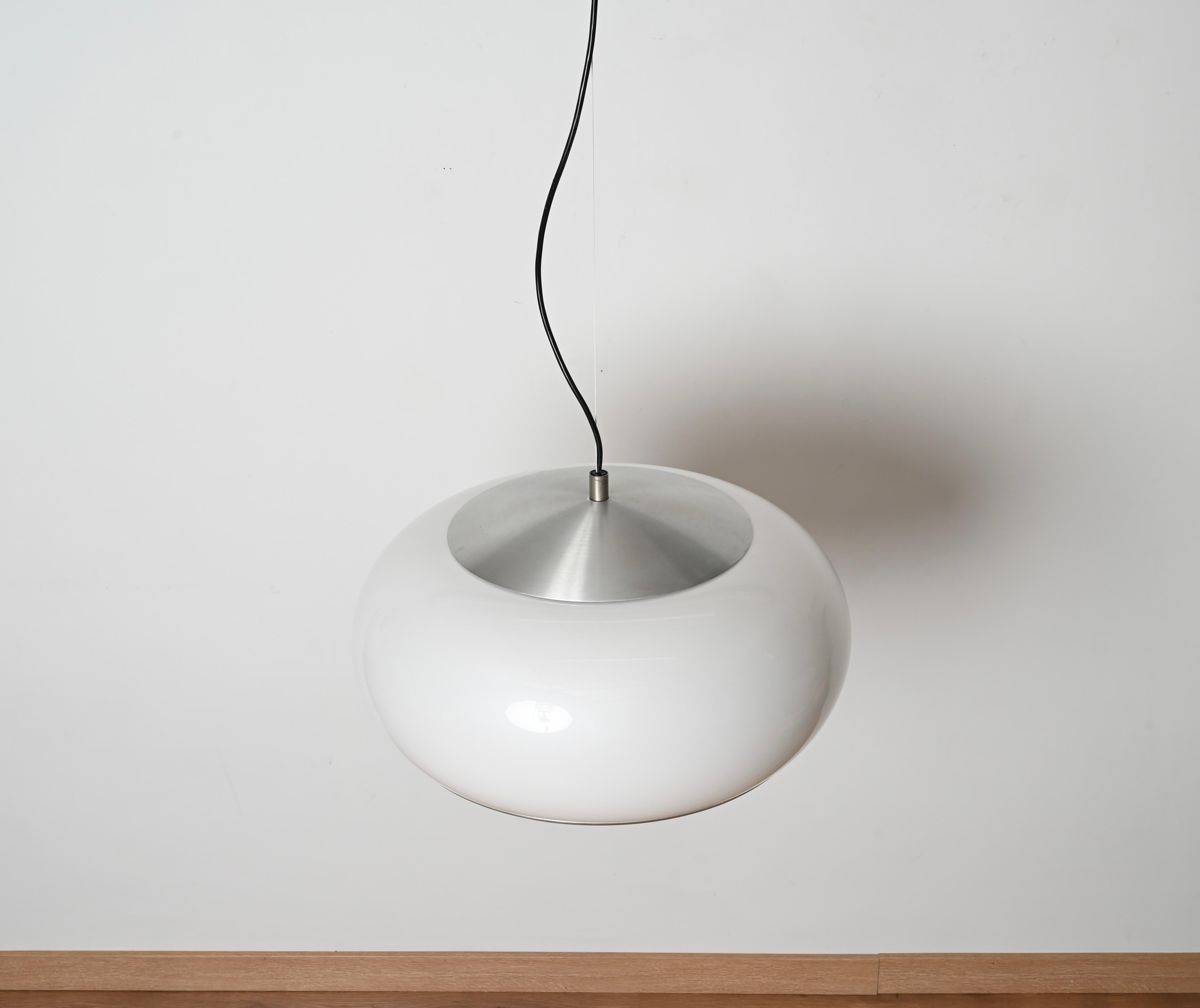 Aluminum Midcentury Pendant Chandelier by Stilux Milano, White Perspex, Italy 1960s For Sale