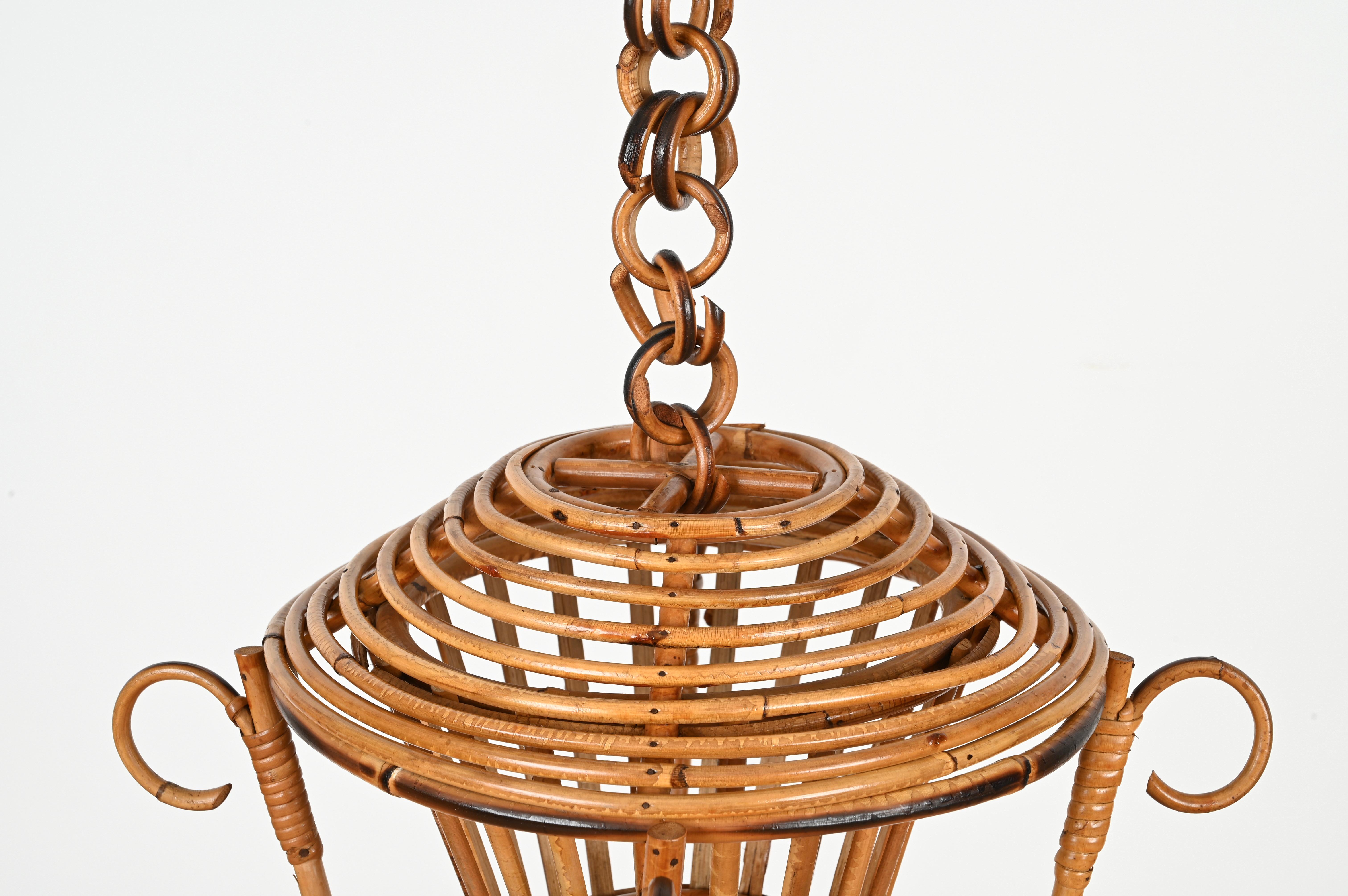 Lampadario a sospensione di metà secolo in bambù, rattan e vimini, Sognot, Francia anni '60 in vendita 2