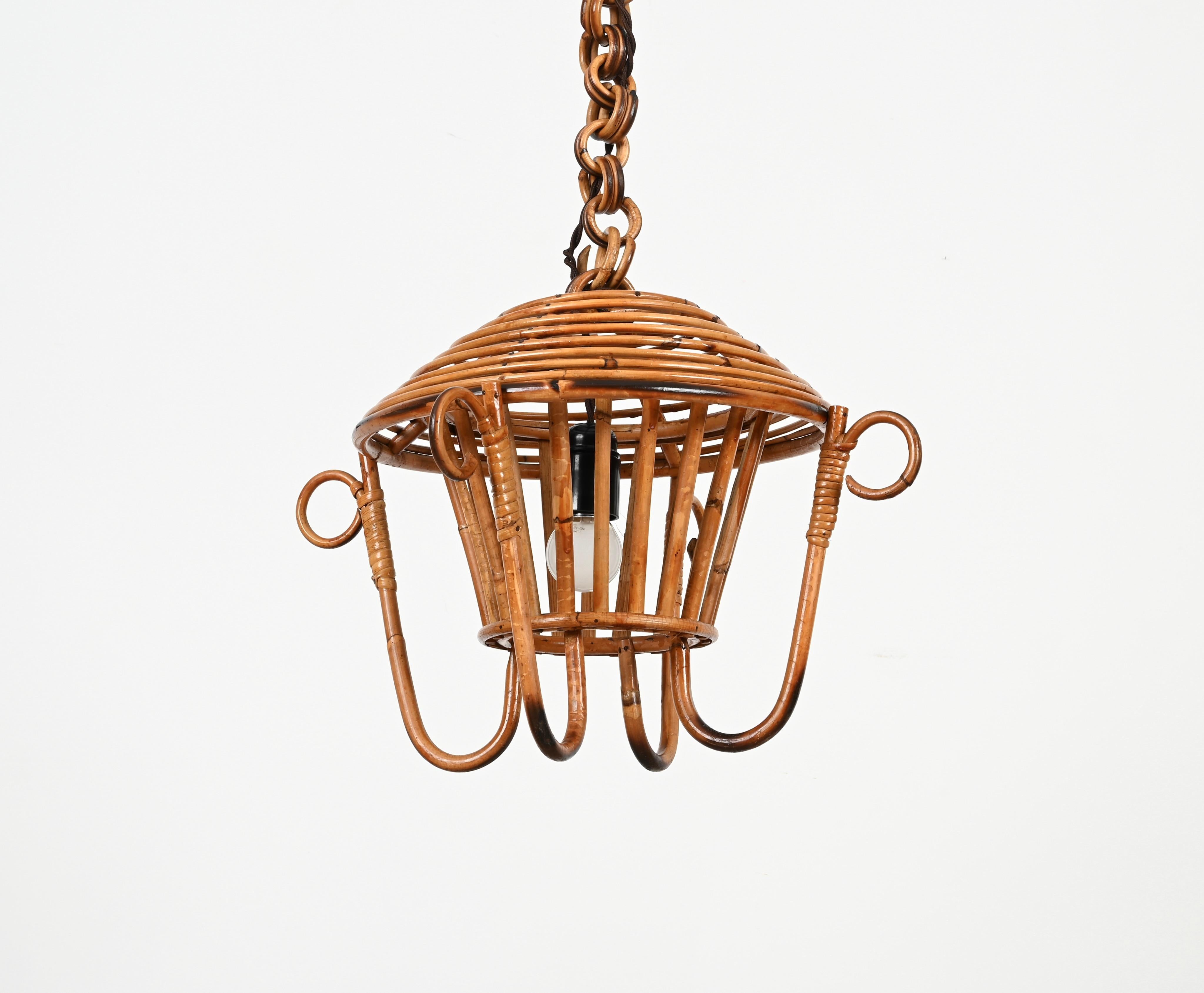 Lampadario a sospensione di metà secolo in bambù, rattan e vimini, Sognot, Francia anni '60 in vendita 4