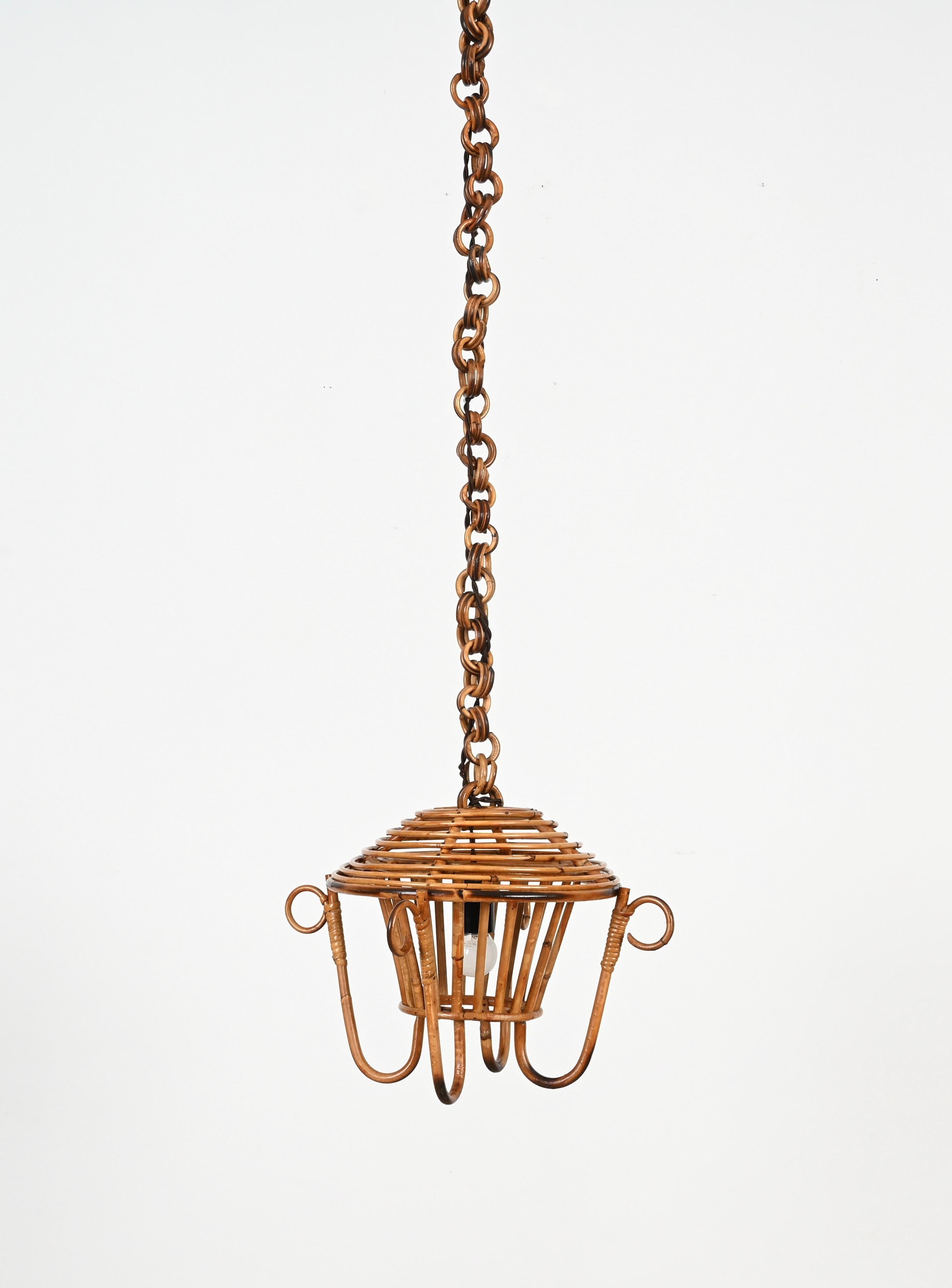 Lampadario a sospensione di metà secolo in bambù, rattan e vimini, Sognot, Francia anni '60 in vendita 6