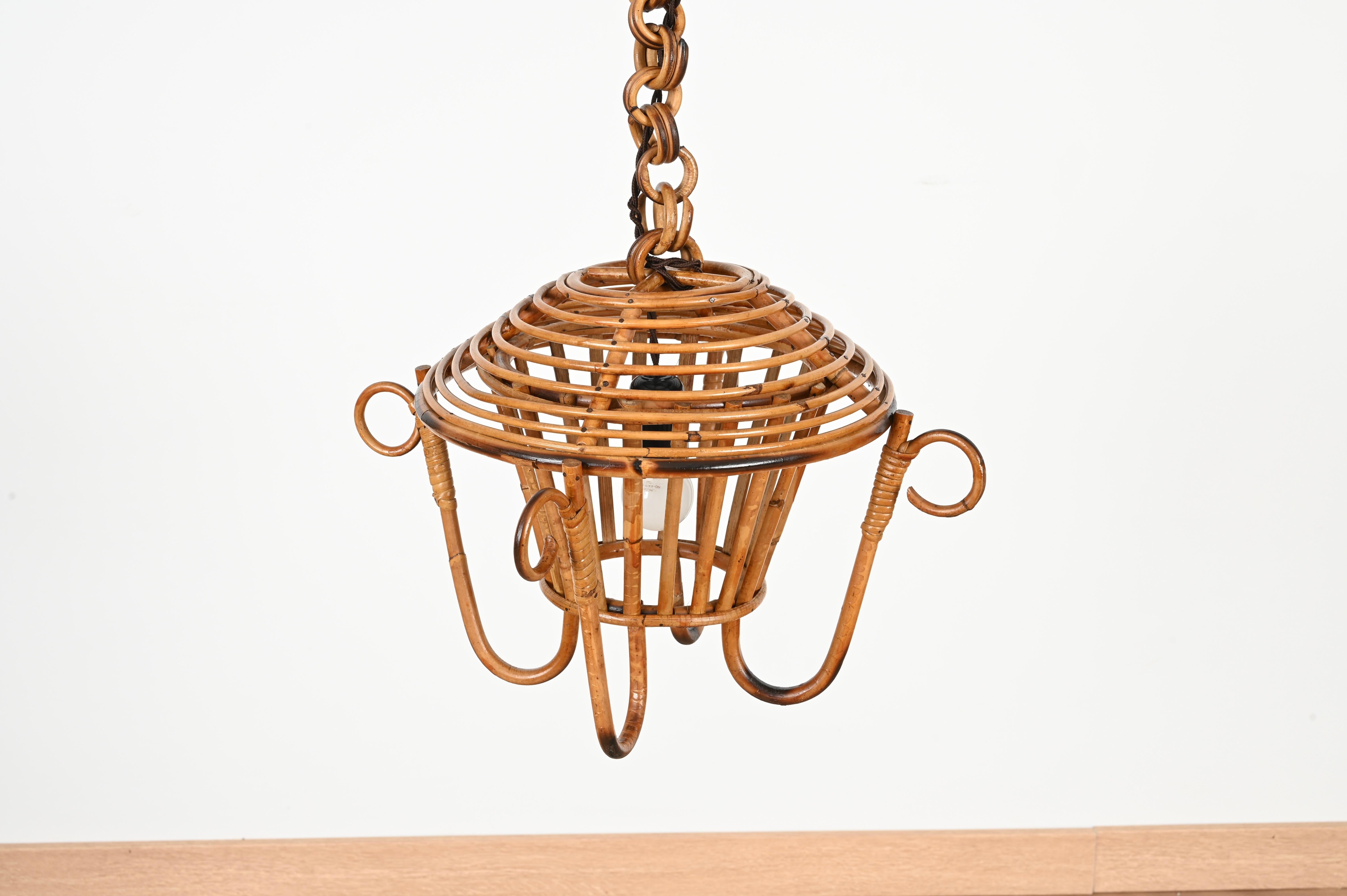 Lampadario a sospensione di metà secolo in bambù, rattan e vimini, Sognot, Francia anni '60 in vendita 7