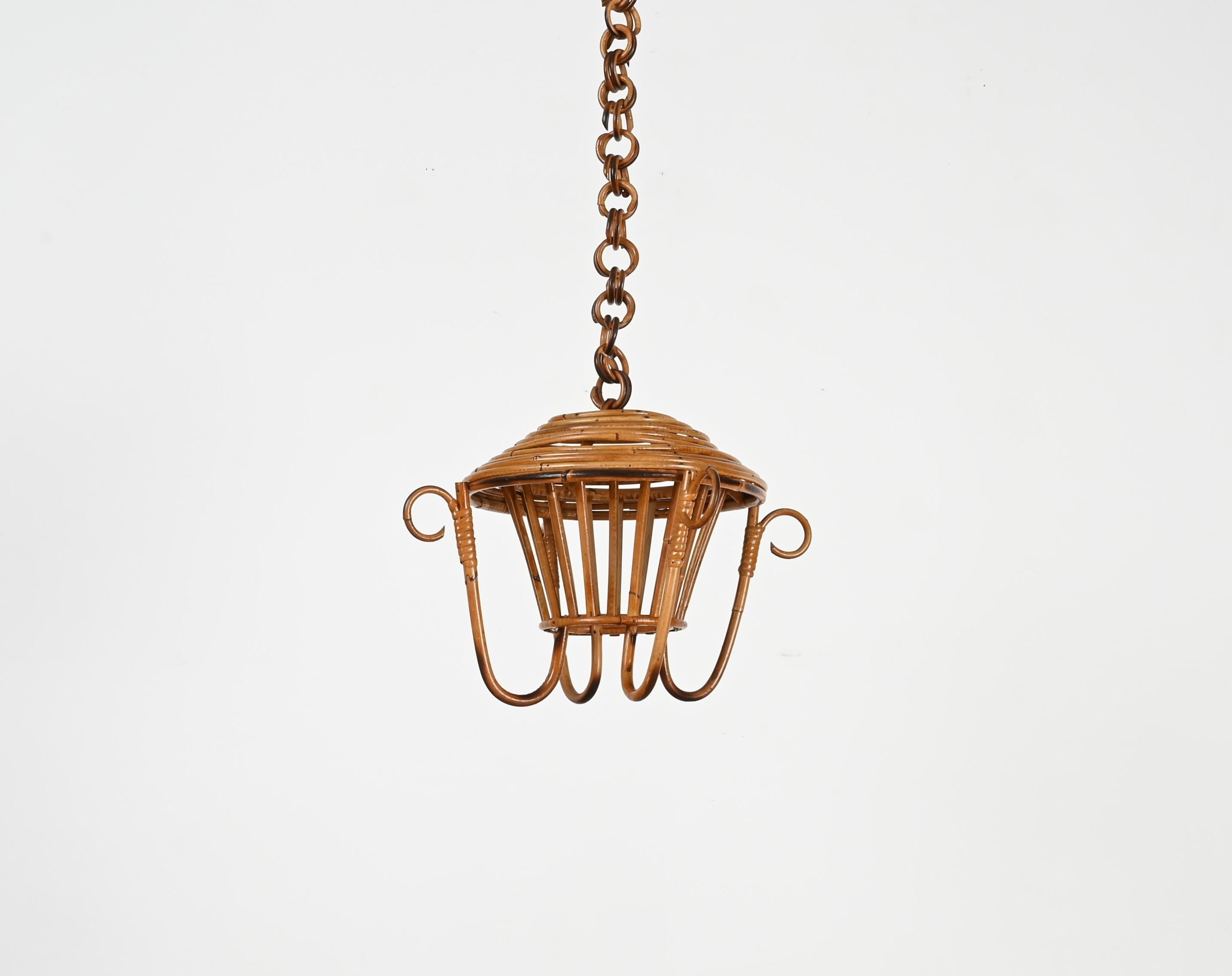 Lampadario a sospensione di metà secolo in bambù, rattan e vimini, Sognot, Francia anni '60 in vendita 8