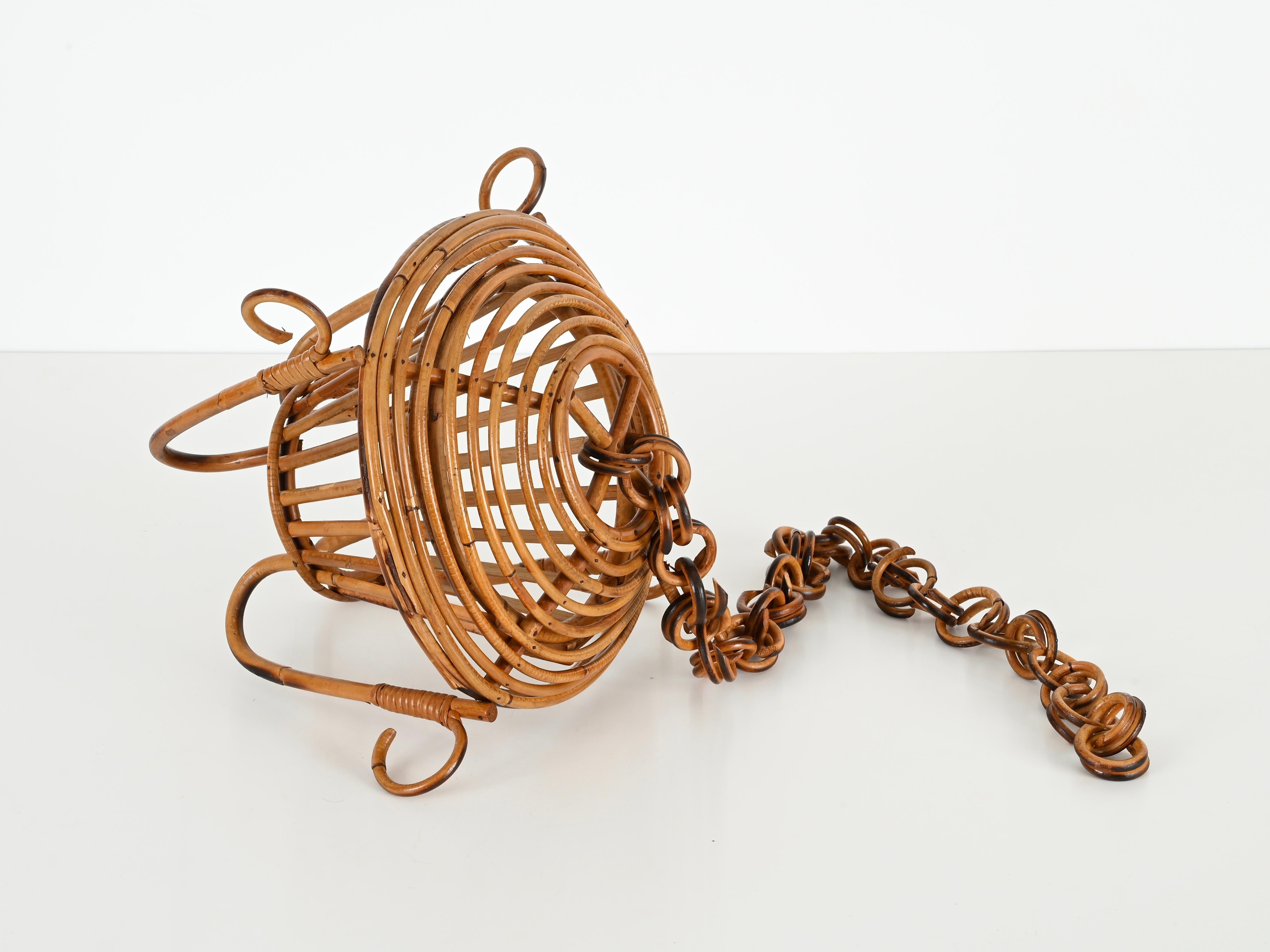 Mid-Century moderno Lampadario a sospensione di metà secolo in bambù, rattan e vimini, Sognot, Francia anni '60 in vendita
