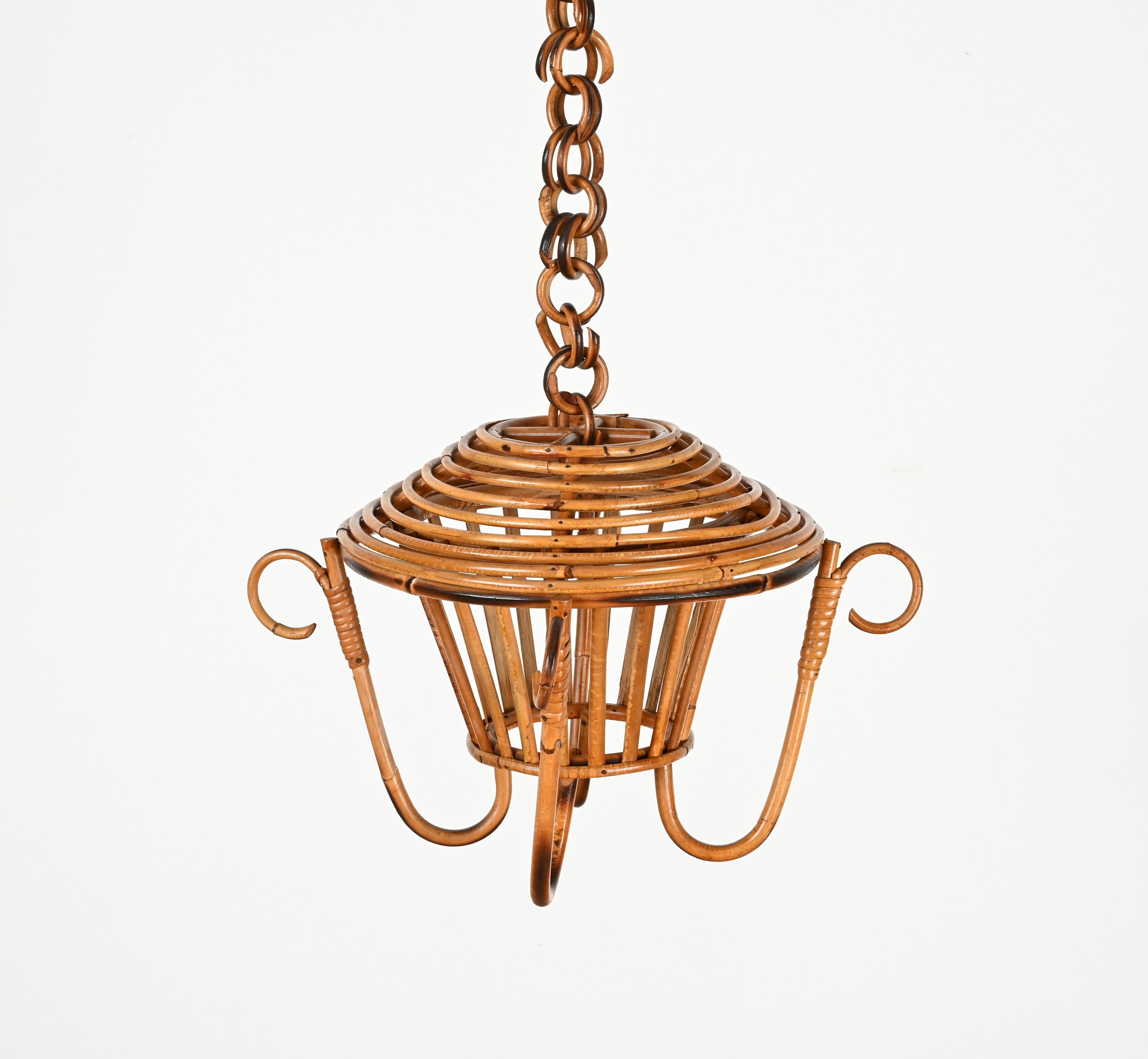 Bambù Lampadario a sospensione di metà secolo in bambù, rattan e vimini, Sognot, Francia anni '60 in vendita