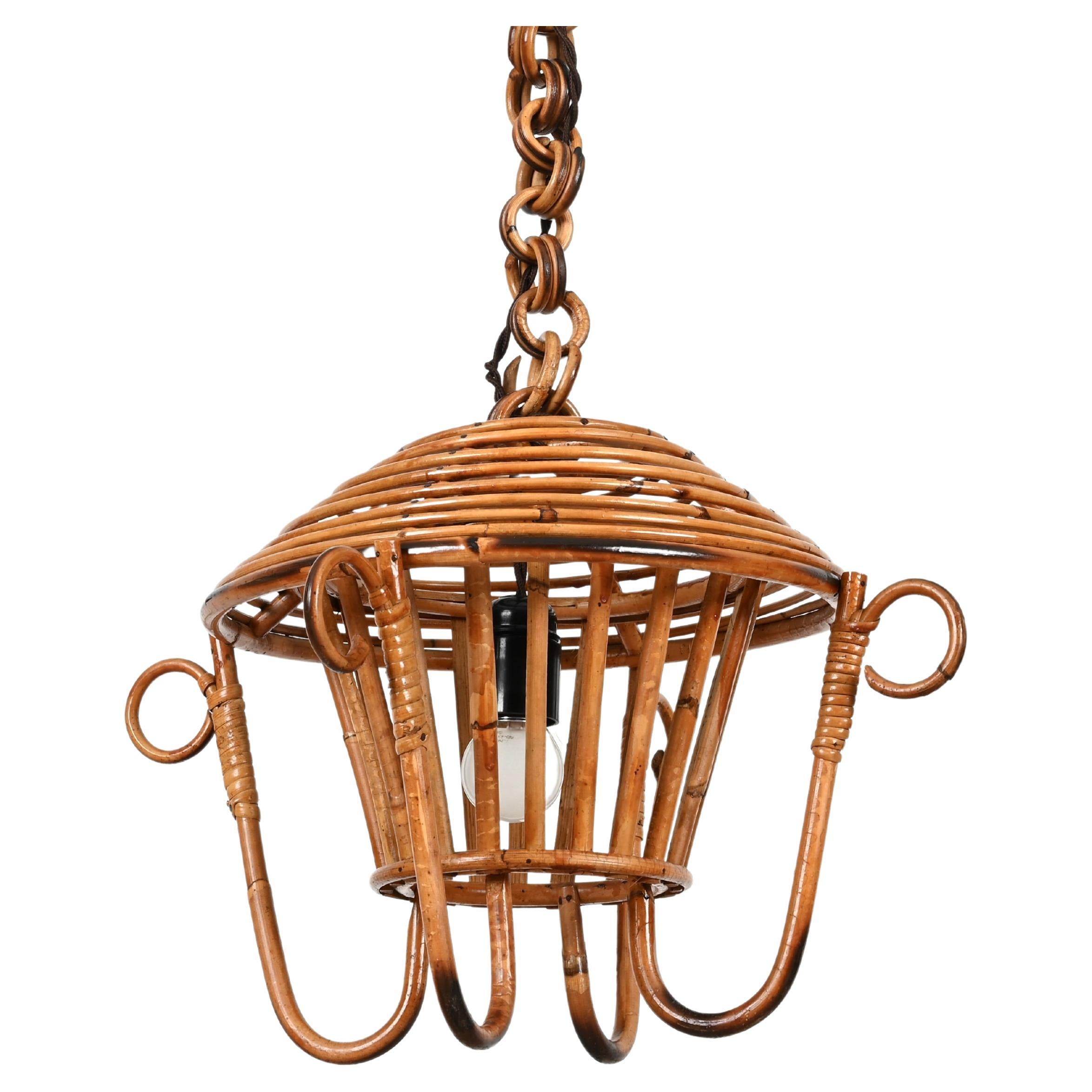 Mid-Century-Hängelampe-Kronleuchter aus Bambus, Rattan und Korbweide, Sognot, Frankreich 1960er Jahre