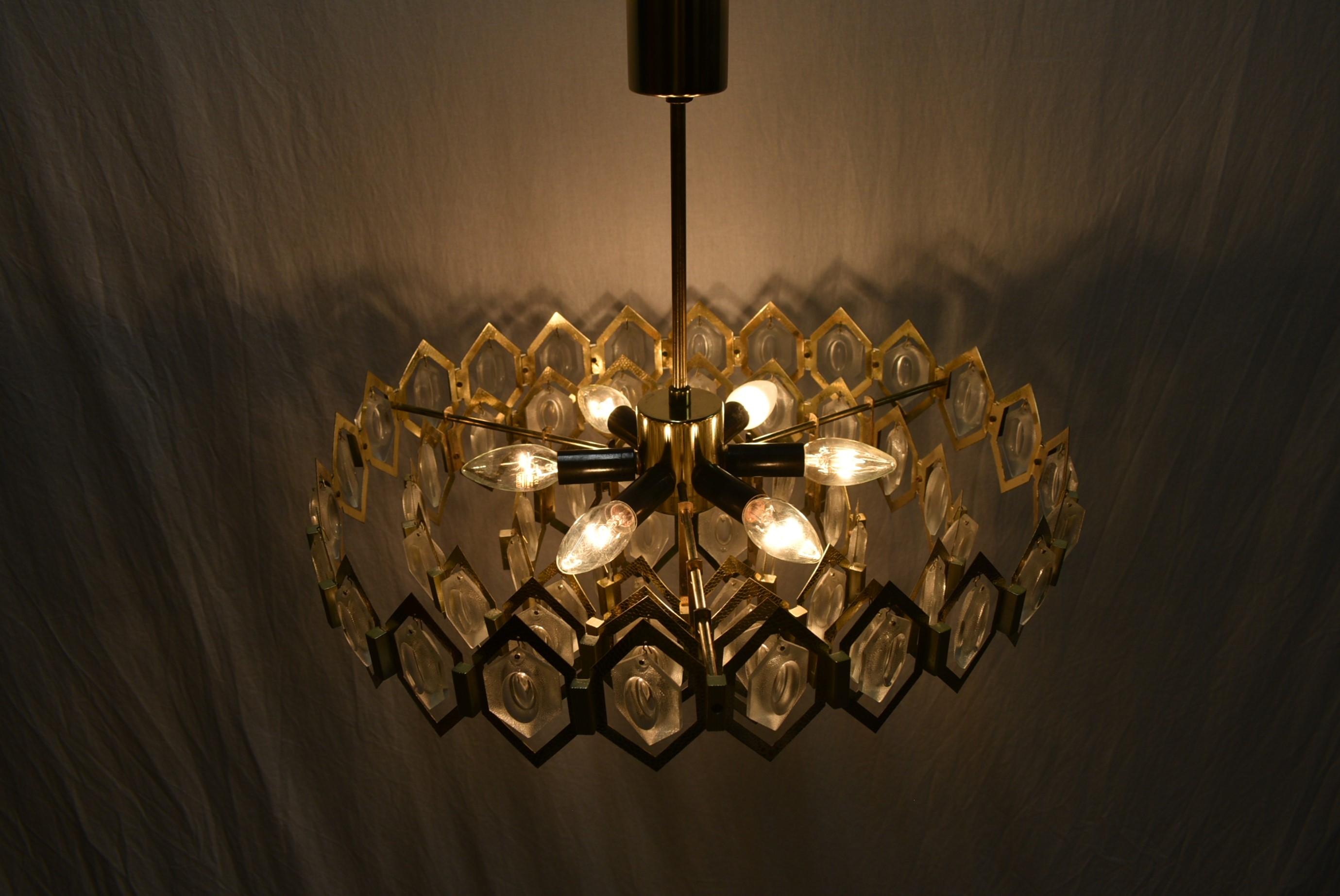 Midcentury Pendant Chandelier Kamenický Šenov Designed by Jaroslav Bejvl, 1960s 9