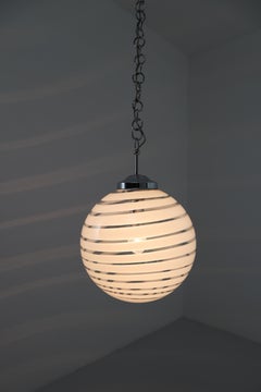 Midcentury Pendant in Chrome and Art-Glass with White Streaks, Germany, 1970s