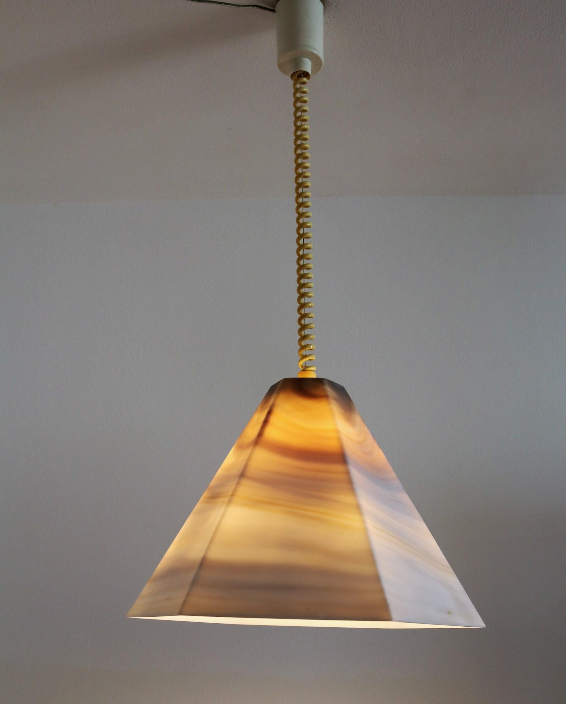 Mid-Century Modern Midcentury Pendant Lamp in Glass with Marble Effect and Curly Cable, 1970s For Sale