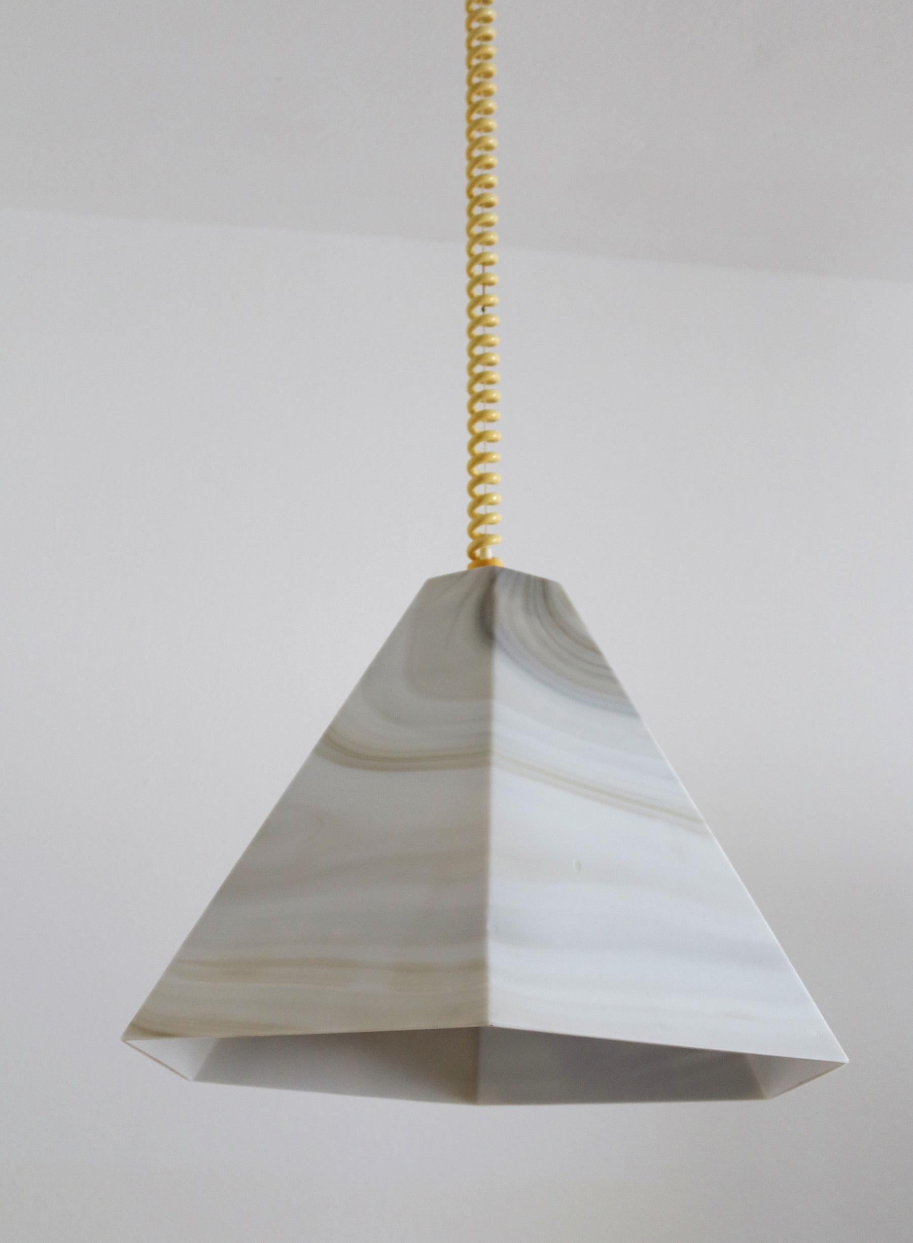 Late 20th Century Midcentury Pendant Lamp in Glass with Marble Effect and Curly Cable, 1970s For Sale