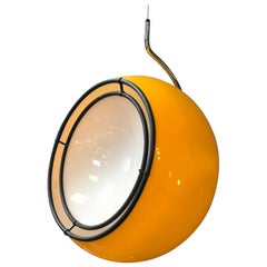 Midcentury Pendant Lamp with Metal Orb by Harvey Guzzini, Yellow and White