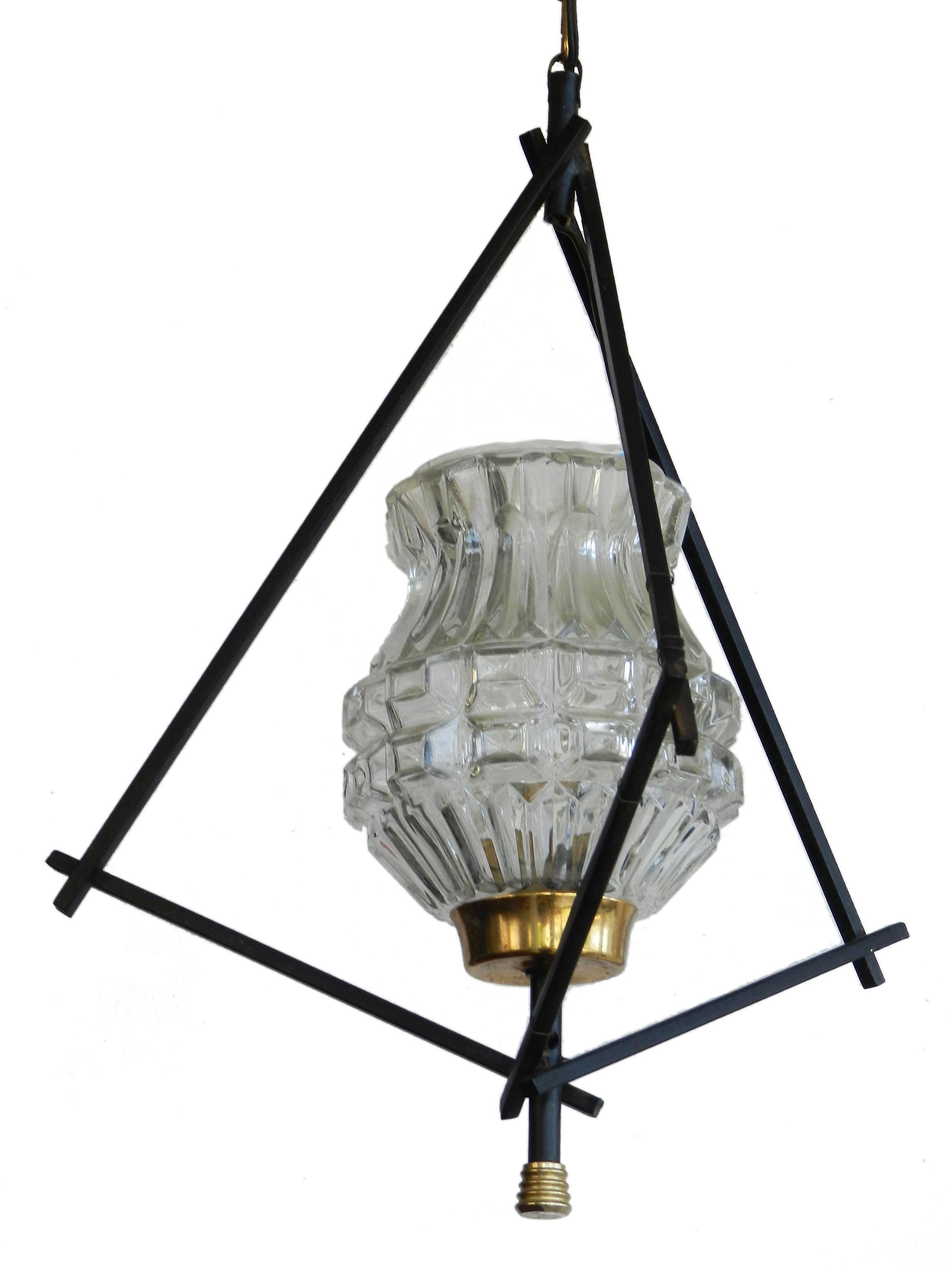 Mid-Century Modern Midcentury Pendant Light Lantern Tripod Metal Frame FREE SHIPPING For Sale