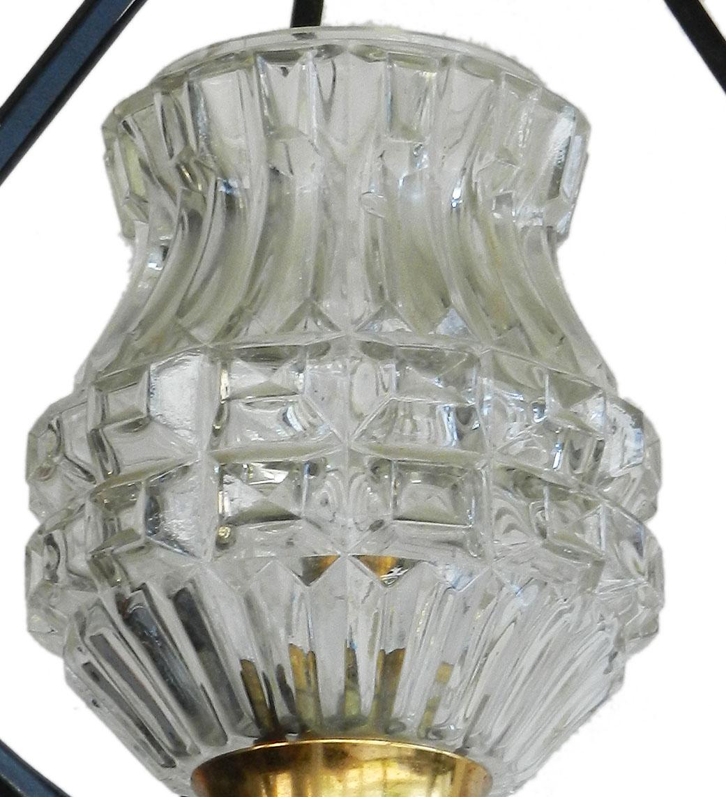 French Midcentury Pendant Light Lantern Tripod Metal Frame FREE SHIPPING For Sale
