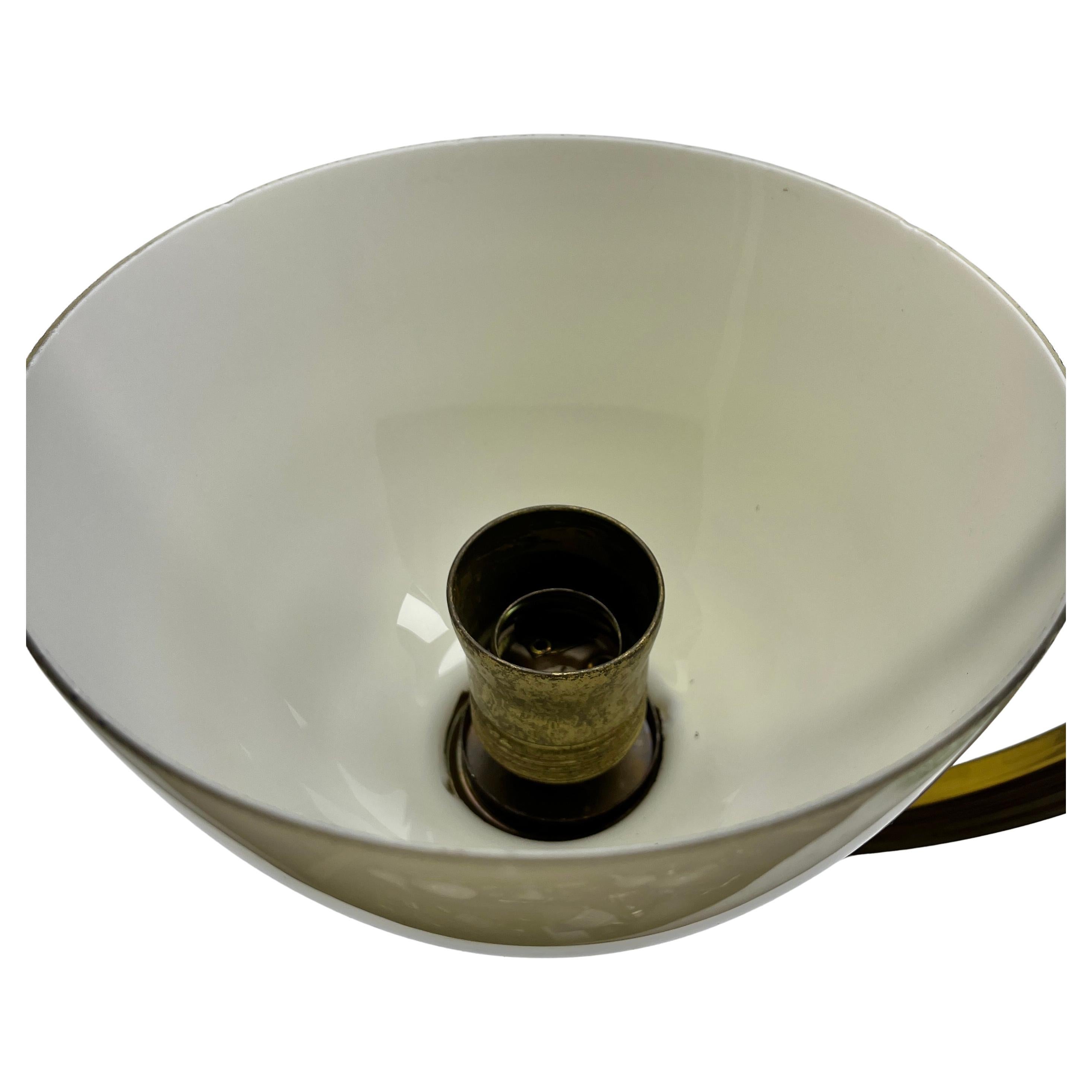 Lampada a sospensione Midcentury Lobby Light in ottone e paralume opalino, anni '50 in vendita 2