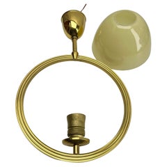 Midcentury Pendant Lobby Light Brass and Opaline Lampshade, 1950s