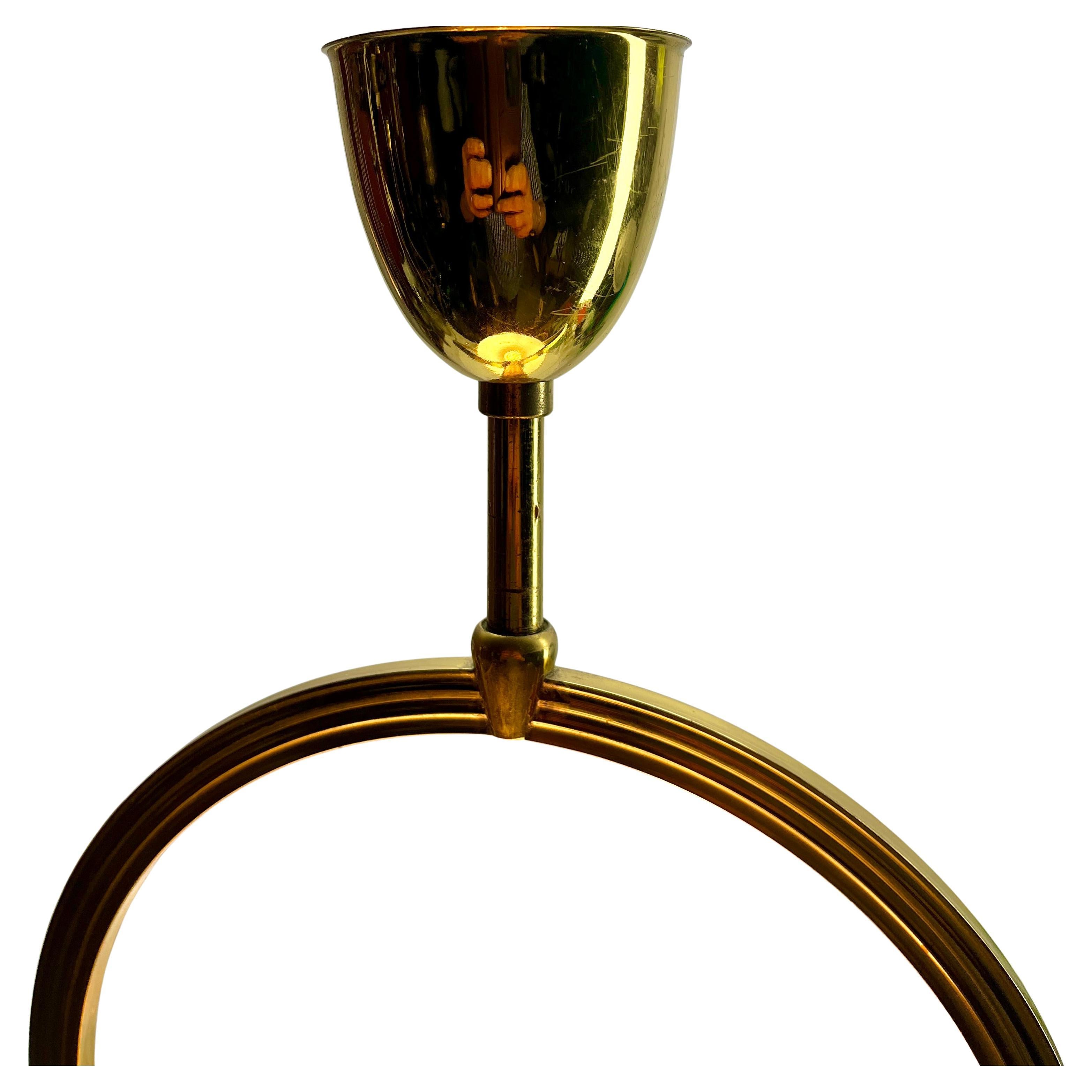 Belga Lampada a sospensione Midcentury Lobby Light in ottone e paralume opalino, anni '50 in vendita