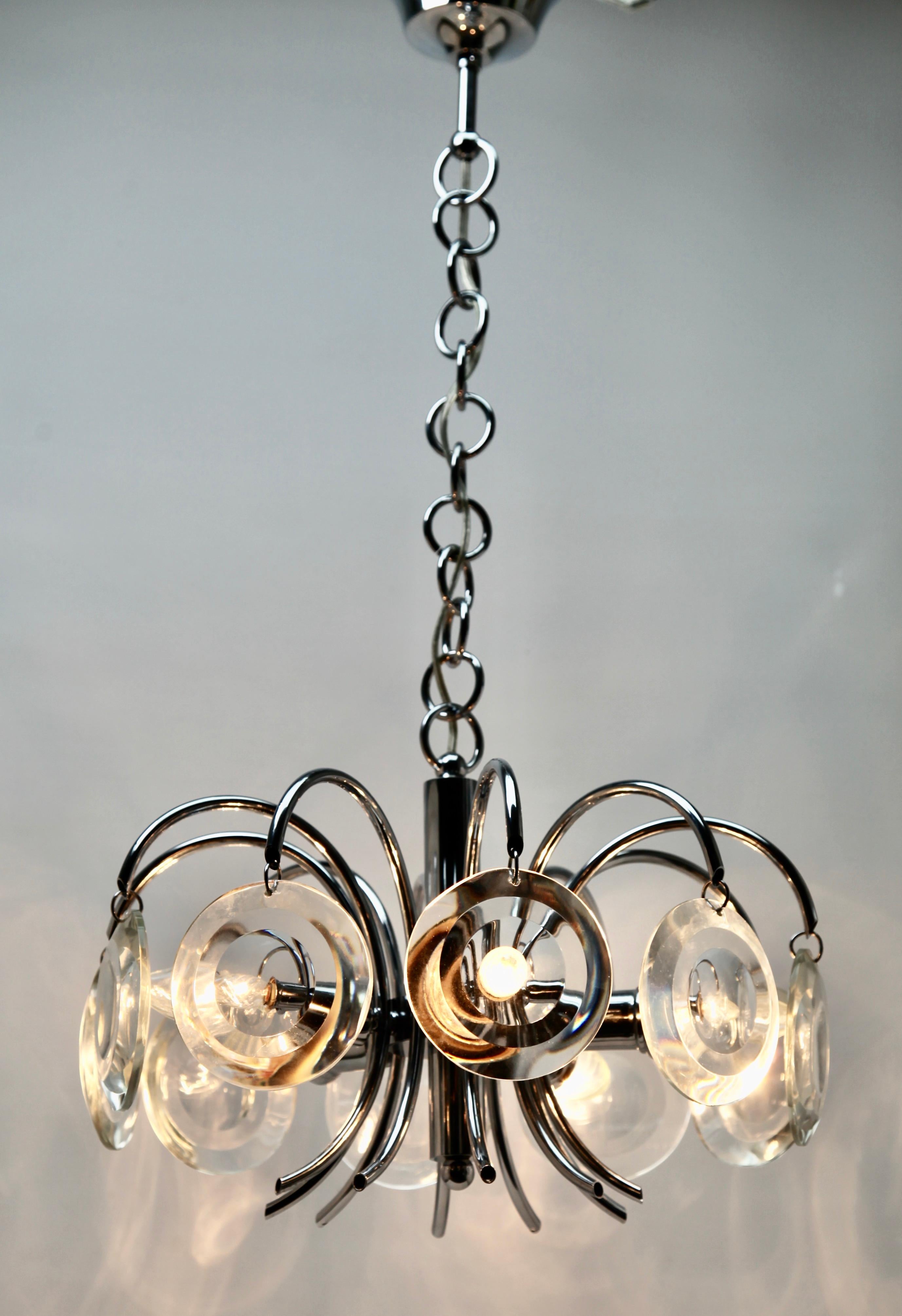 Mid-Century Modern Lampe à suspension Oscar Torlasco Design pour Stijlkronen, chrome et éclairages en verre en vente