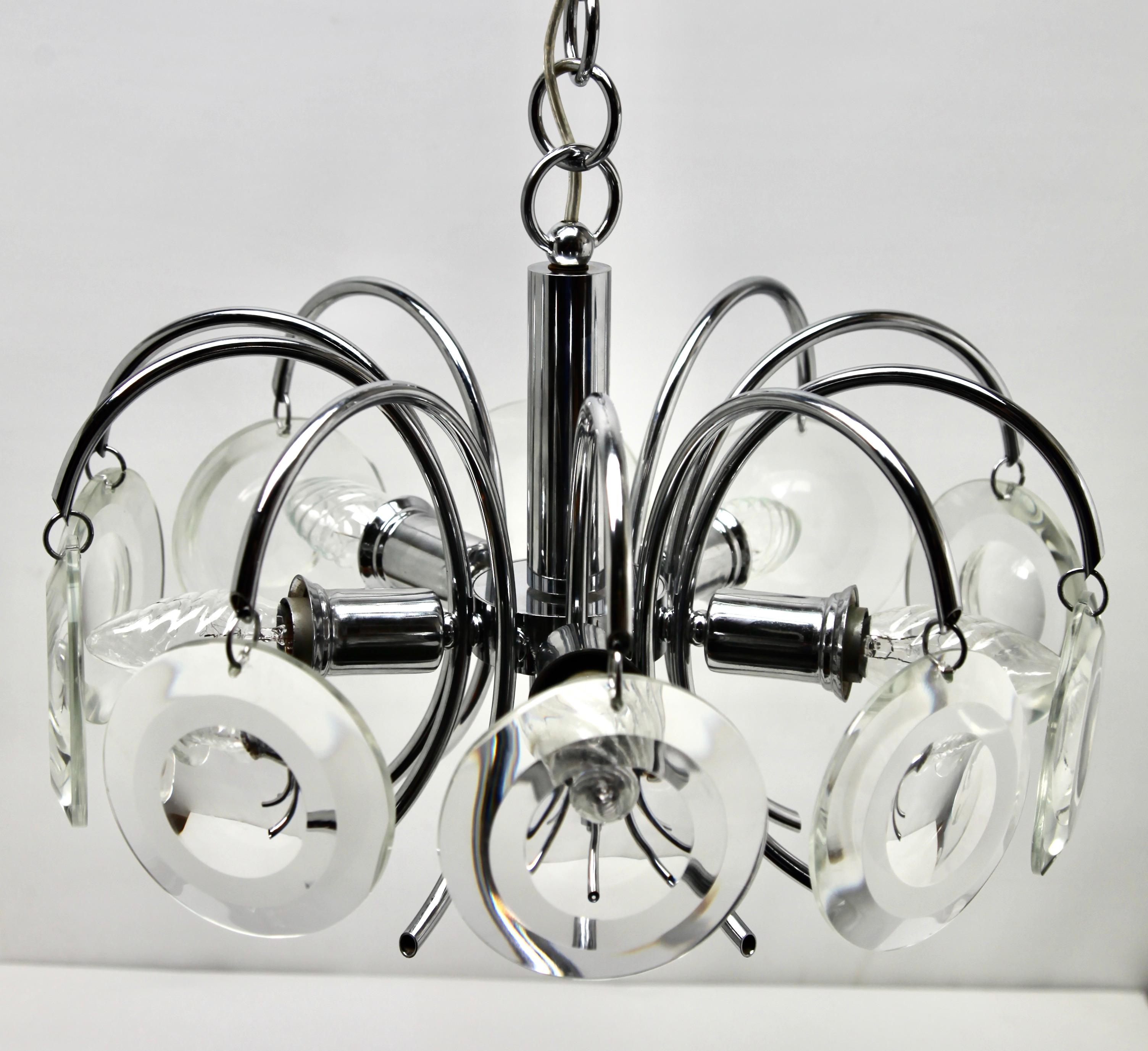 Oscar Torlasco Design für Stijlkronen, Pendelleuchte aus Chrom und Glaslinsen im Angebot 1