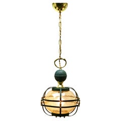 Mid-Century Pendant Lobby Light Forget Metal and Glass Lampshade