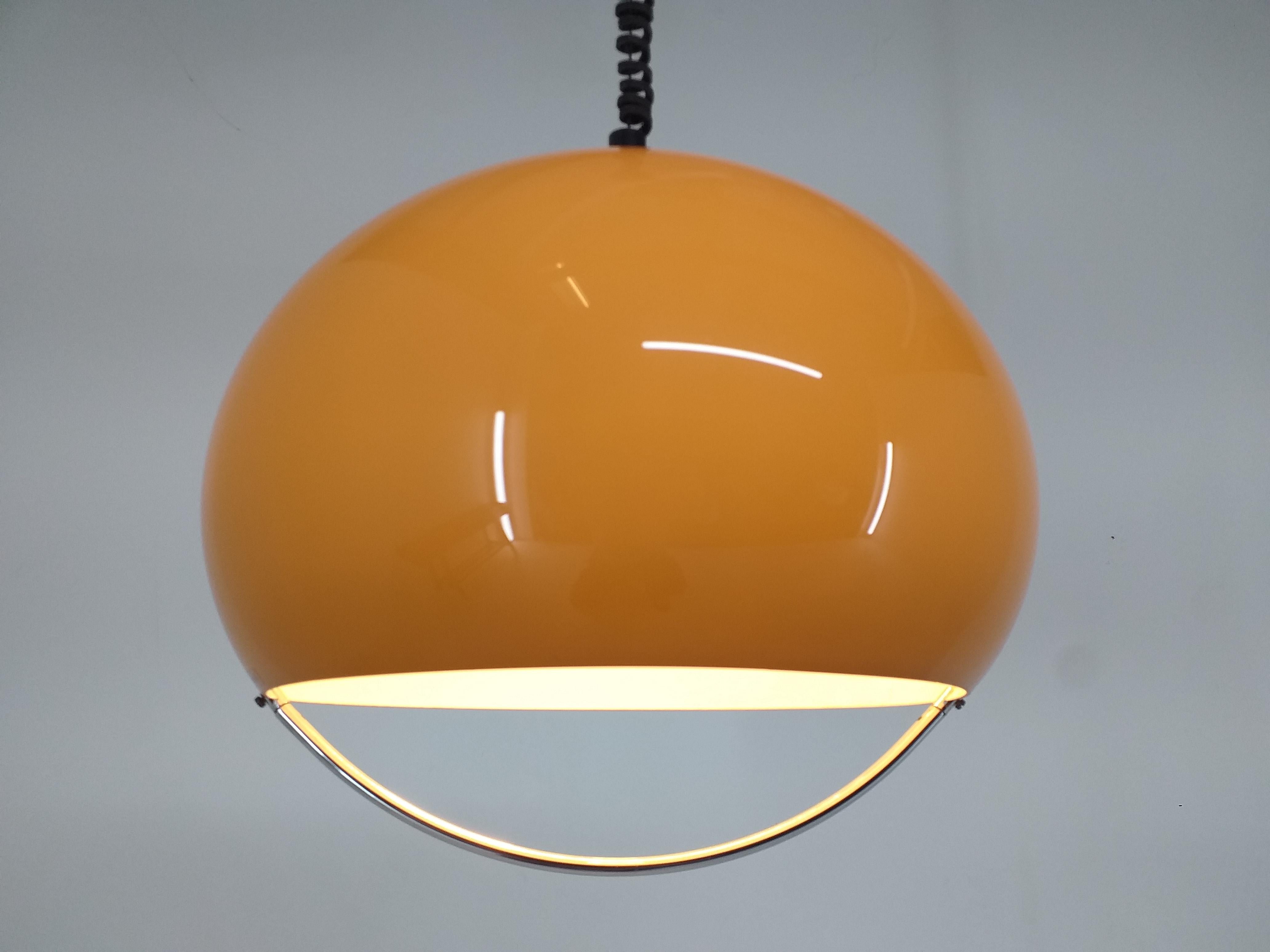 Chrome Midcentury Pendant Meblo, Design Harvey Guzzini, Italy, 1970s For Sale