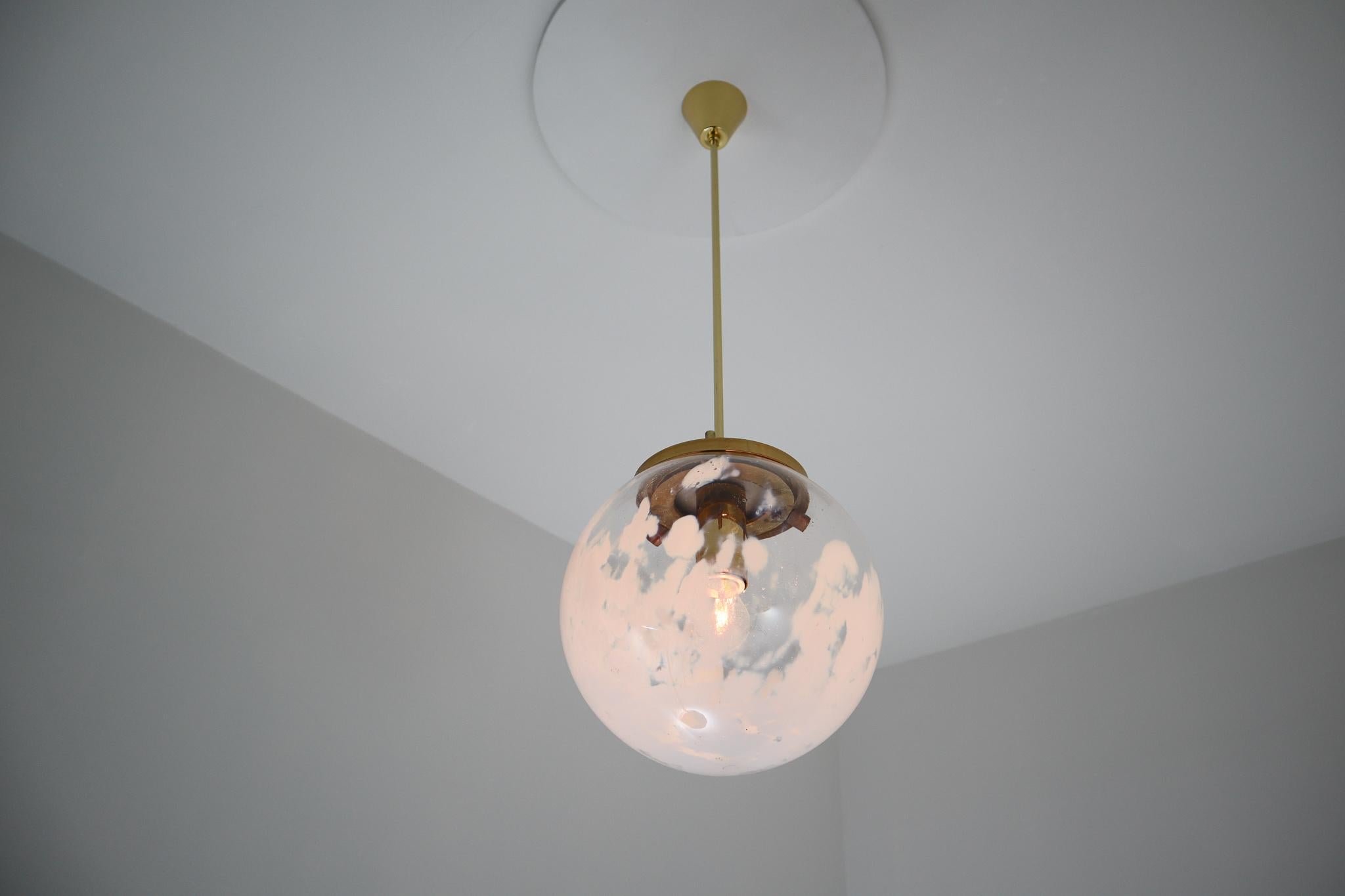 20th Century Midcentury Pendants in Brass and Art-Glass with White Streaks, Austria, 1960s