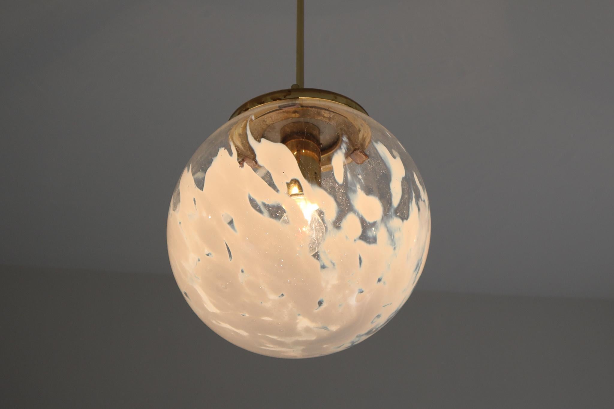 Midcentury Pendants in Brass and Art-Glass with White Streaks, Austria, 1960s 1