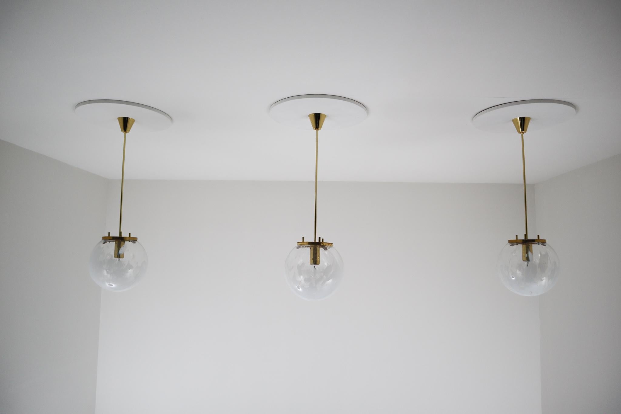 Midcentury Pendants in Brass and Art-Glass with White Streaks, Austria, 1960s 3