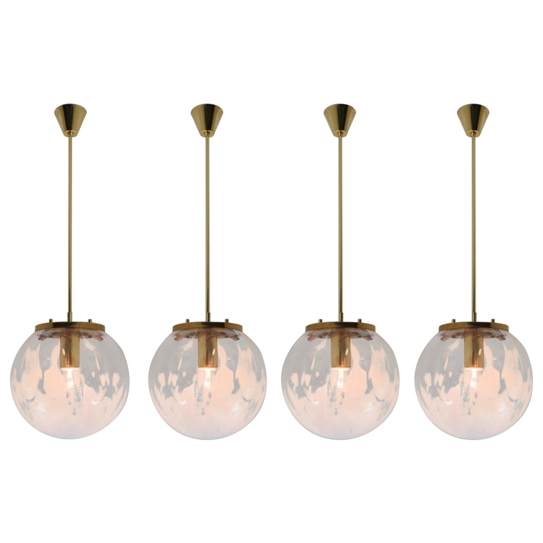 Midcentury Pendants in Brass and Art-Glass with White Streaks, Austria, 1960s