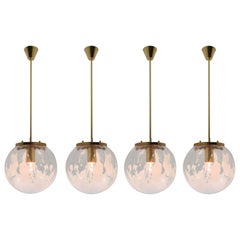 Midcentury Pendants in Brass and Art-Glass with White Streaks, Austria, 1960s