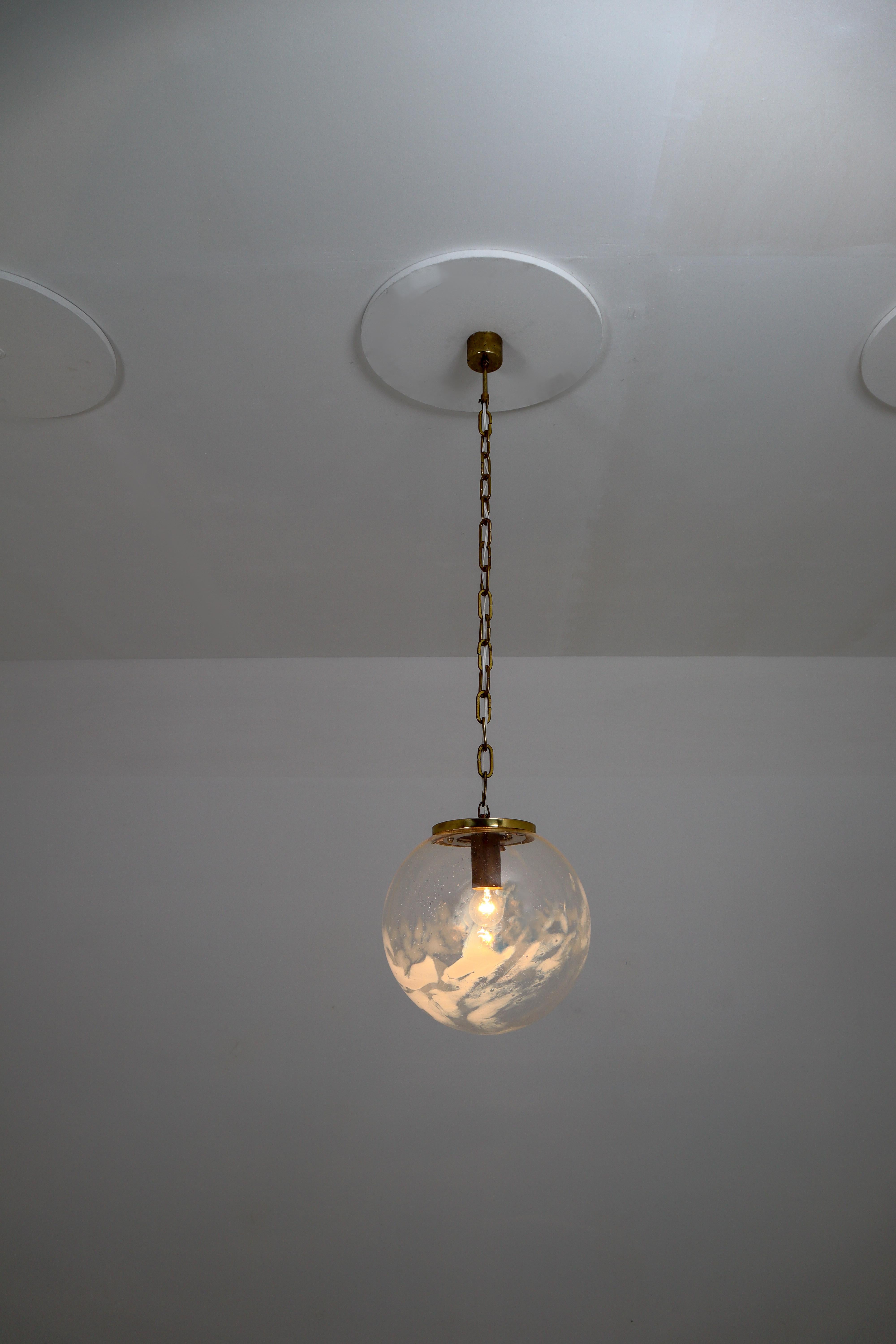 Midcentury Pendants in Brass and Art-Glass with White Streaks, European, 1970s 5