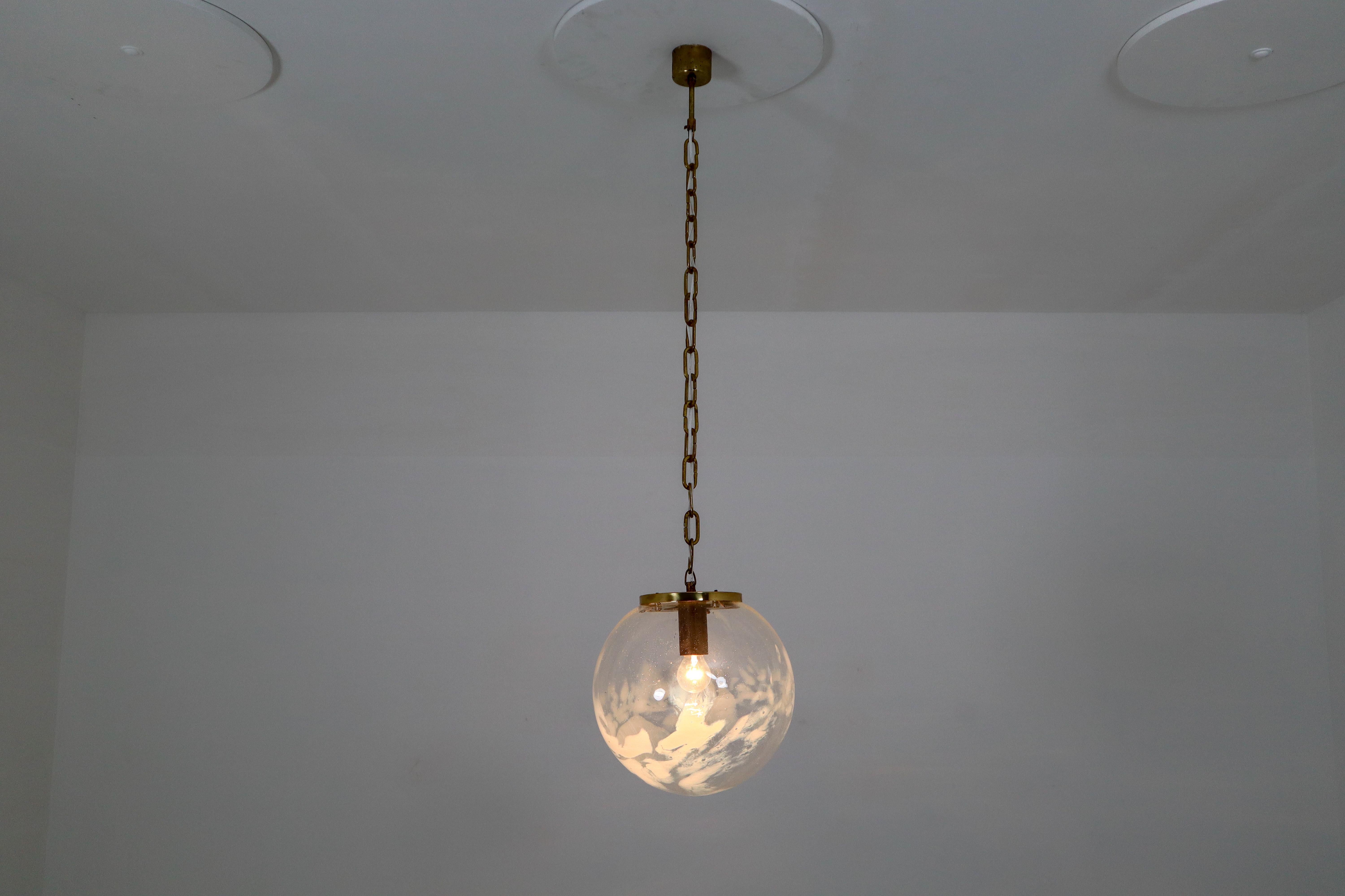 20th Century Midcentury Pendants in Brass and Art-Glass with White Streaks, European, 1970s