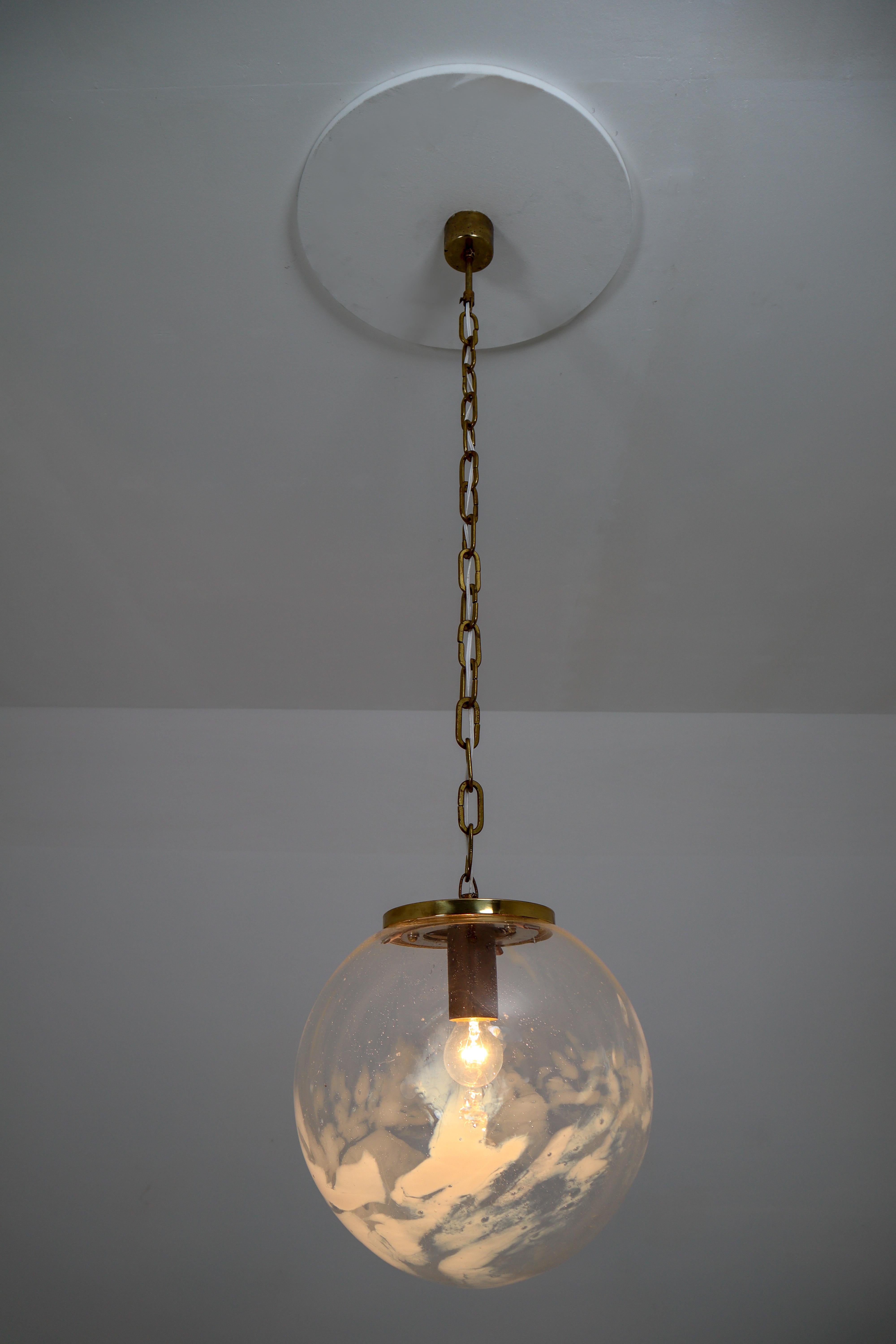 Midcentury Pendants in Brass and Art-Glass with White Streaks, European, 1970s 3