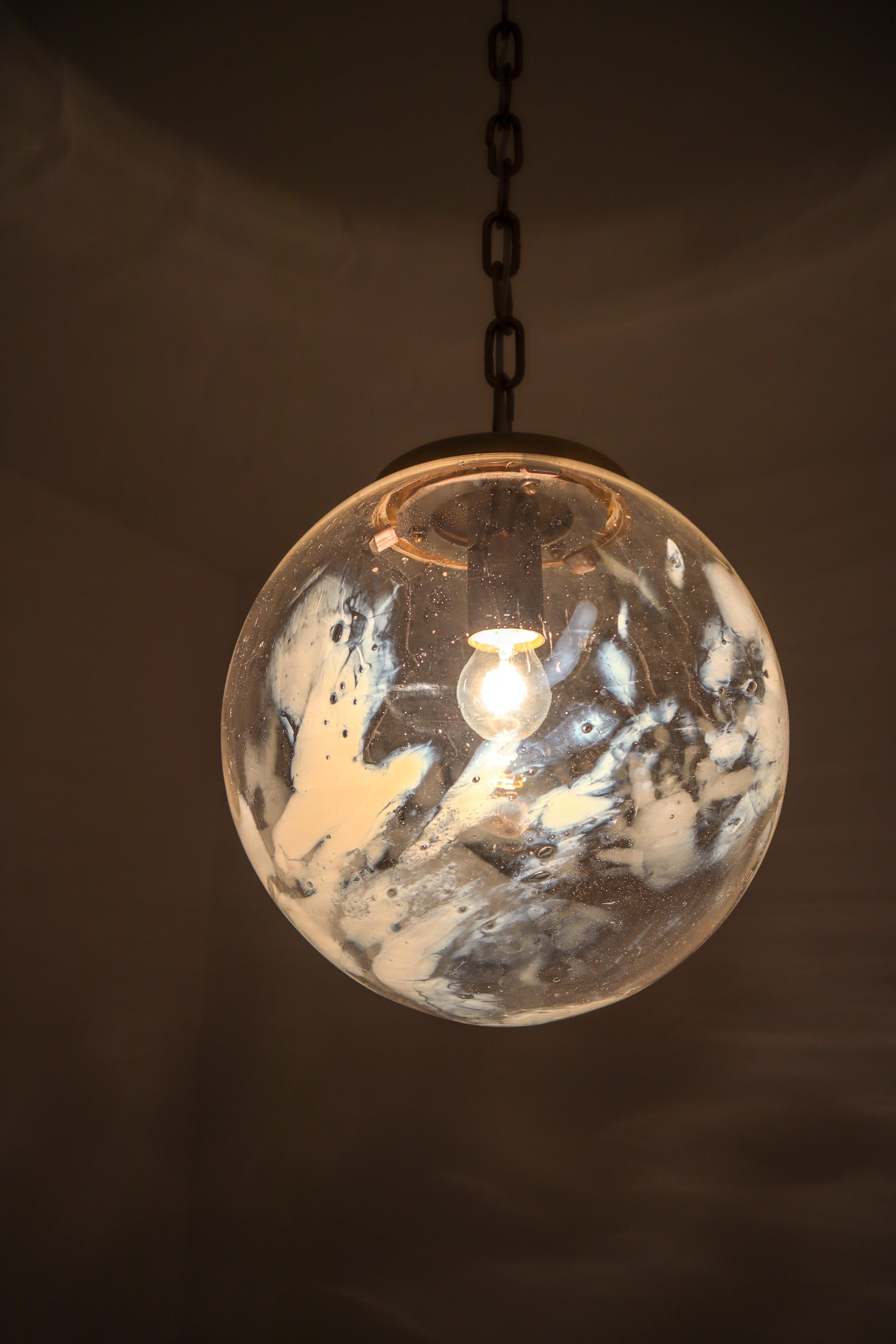 Midcentury Pendants in Brass and Art-Glass with White Streaks, European, 1970s 4