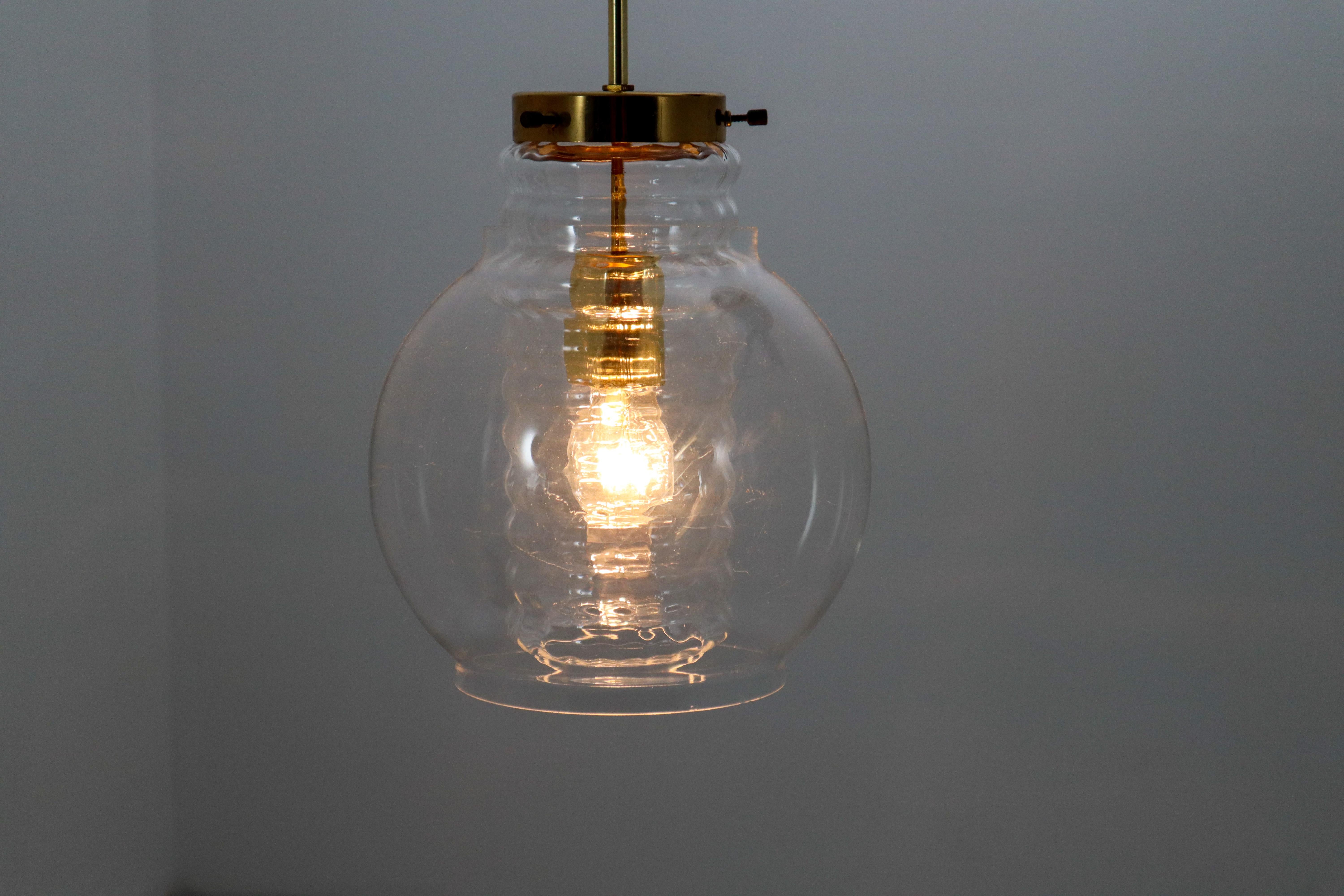 Midcentury Pendants with Clear Glass and Brass Europe, 1960s 3