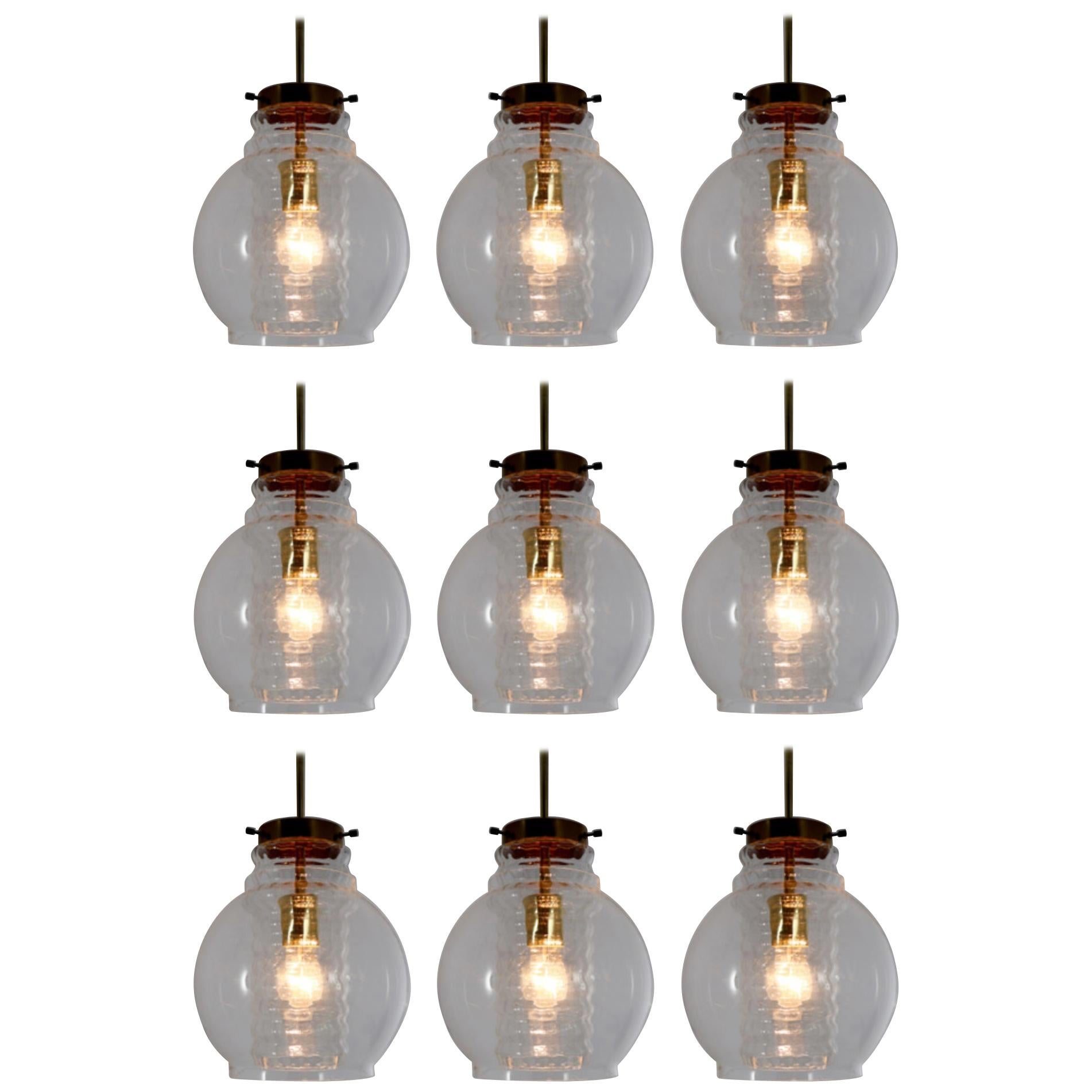 Midcentury Pendants with Clear Glass and Brass Europe, 1960s