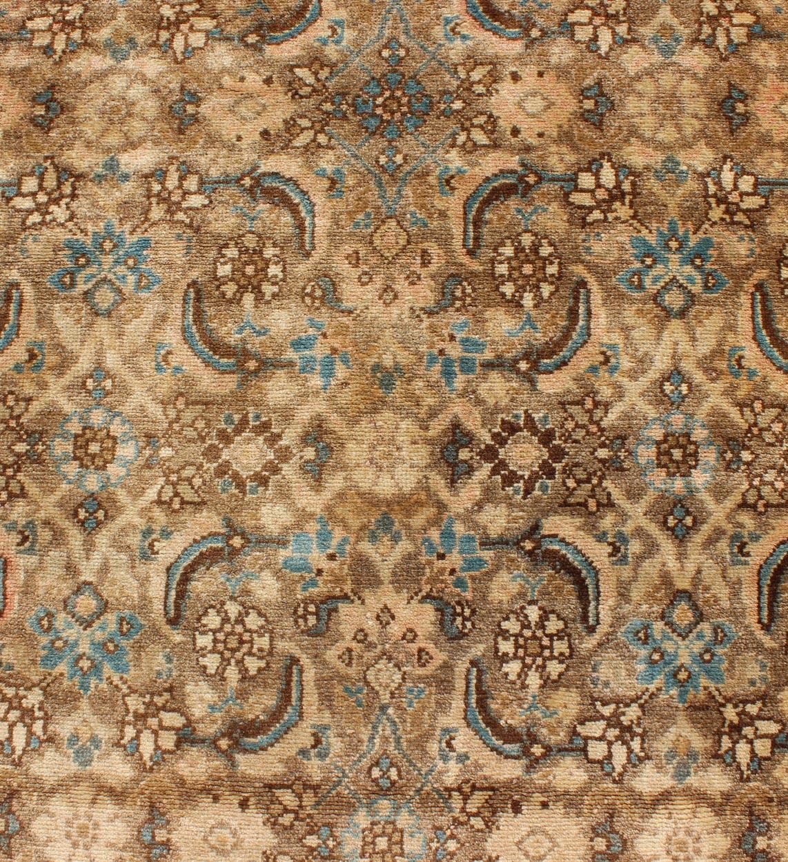20th Century Midcentury Persian Hamedan Runner with All-Over Herati Design in Brown & Blue For Sale