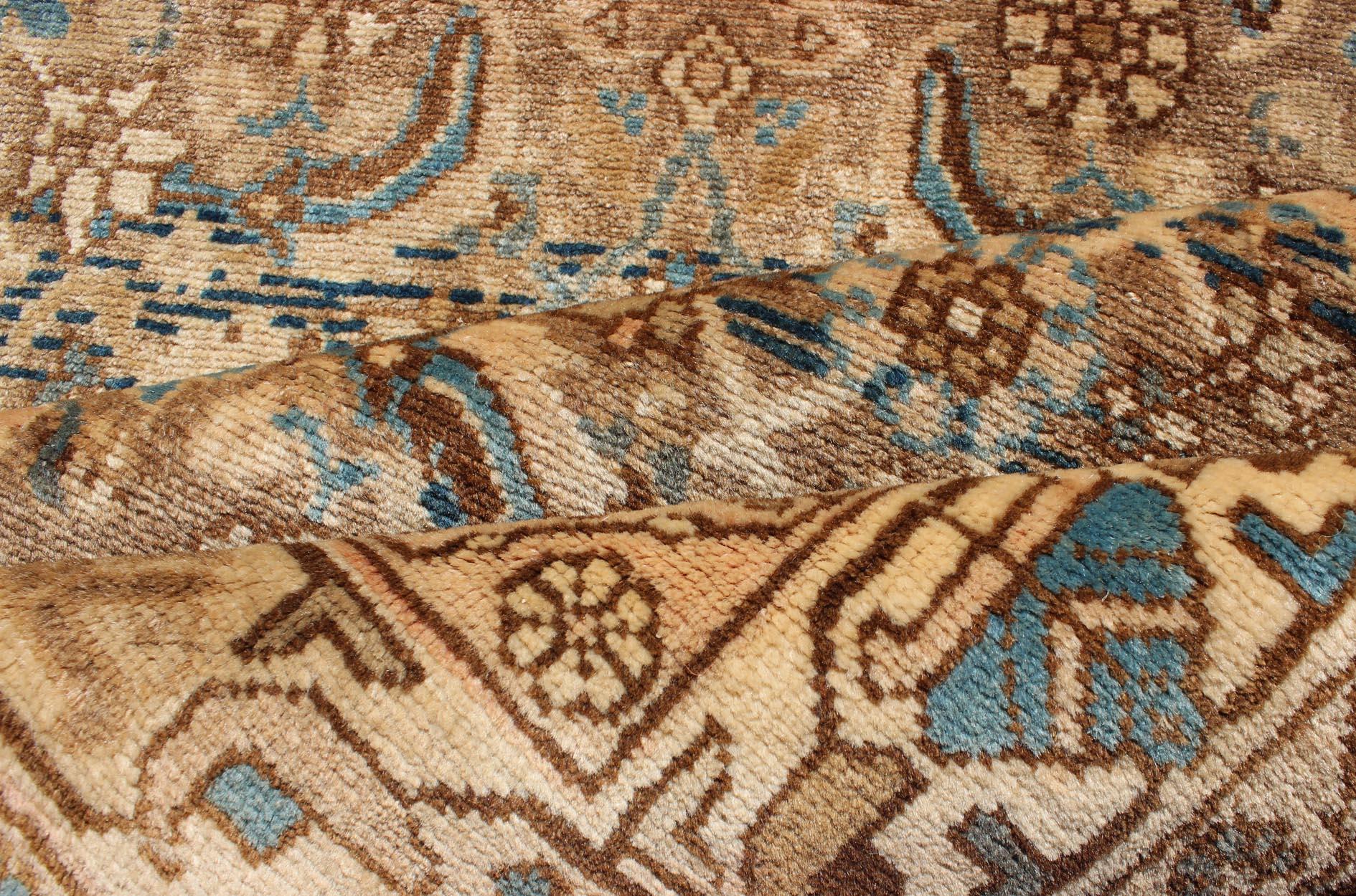 Midcentury Persian Hamedan Runner with All-Over Herati Design in Brown & Blue For Sale 1