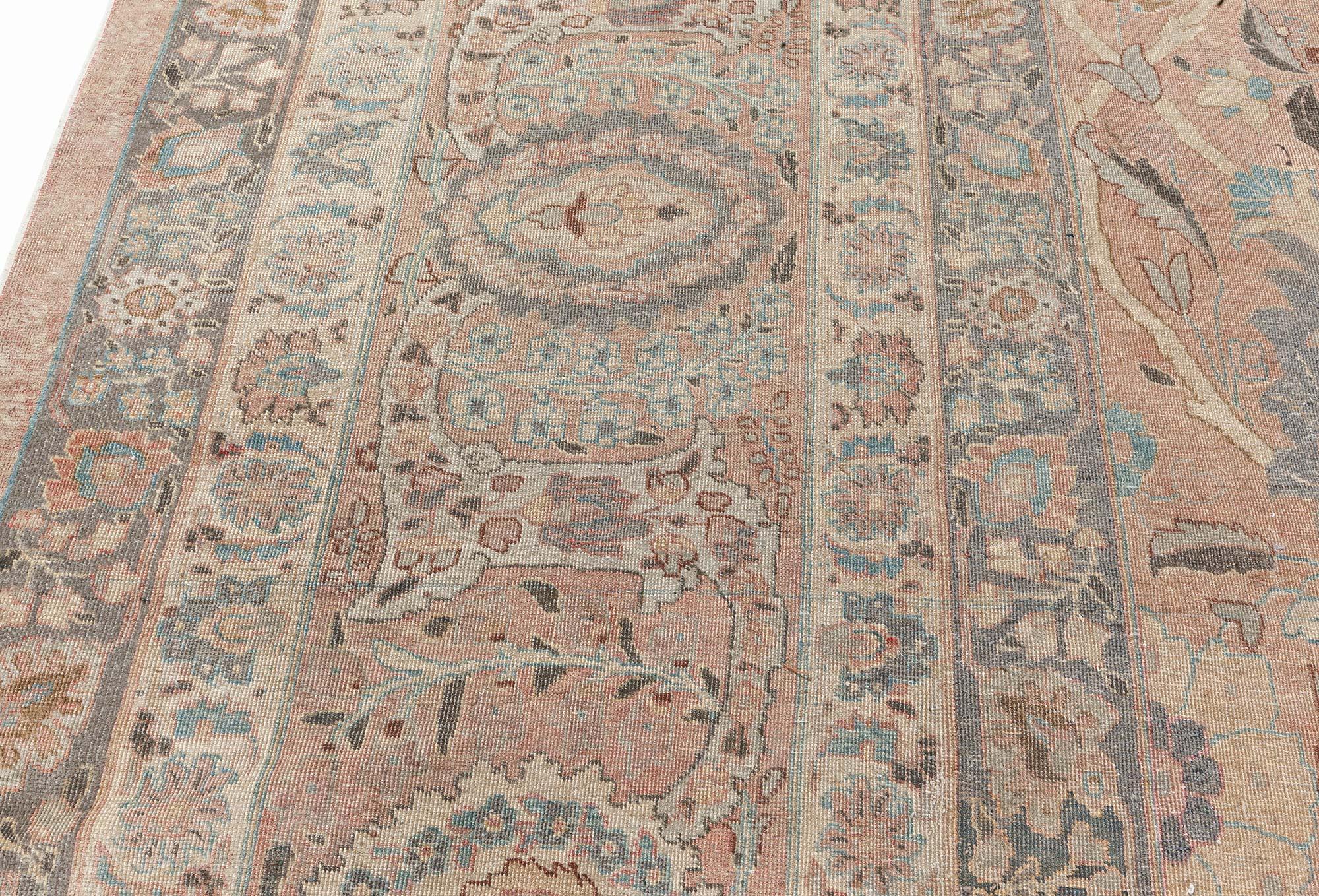 Midcentury Persian Tabriz Hand Knotted Wool Rug For Sale 1