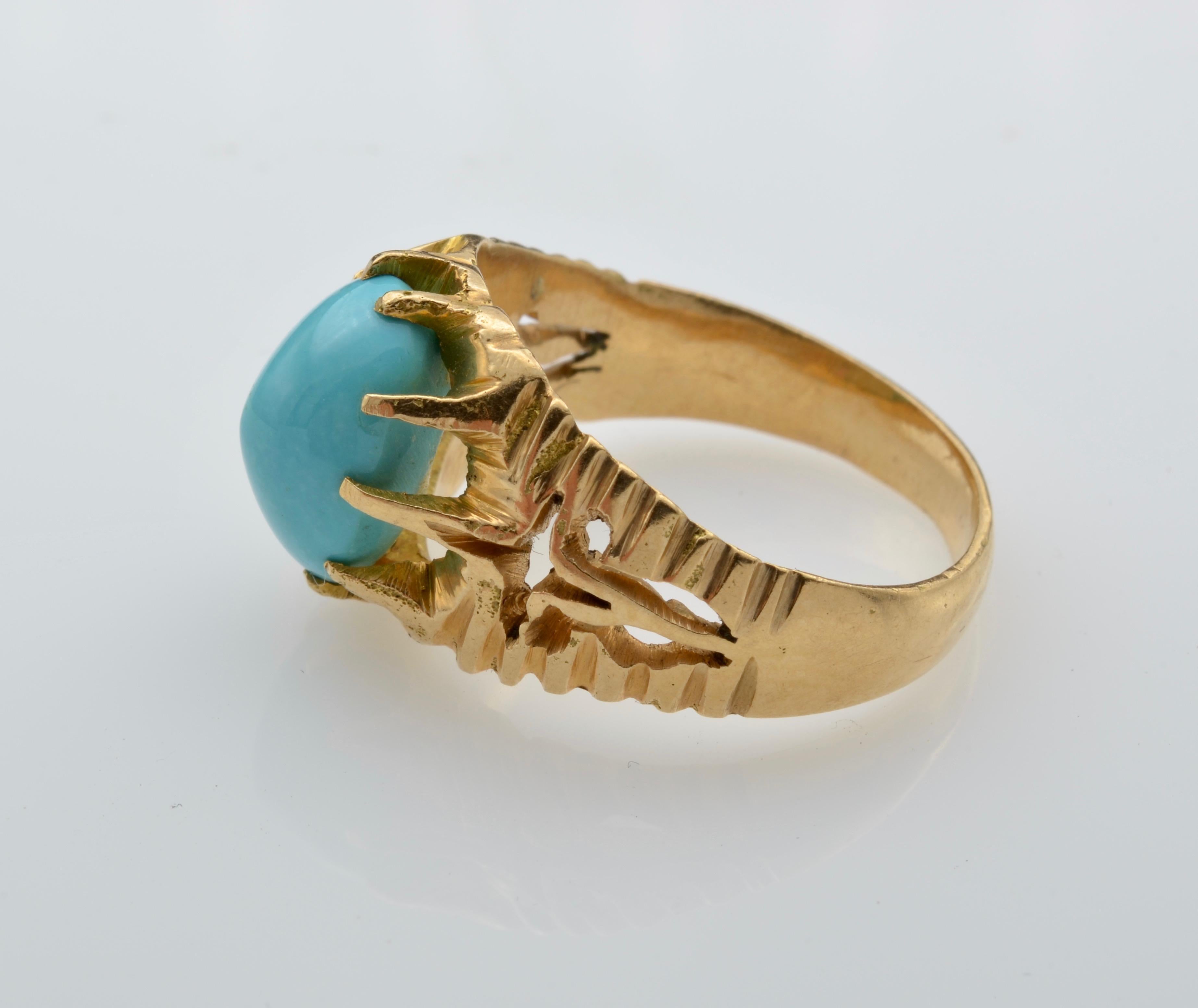 Persischer Türkis-Ring aus der Mitte des Jahrhunderts aus 18 Karat Gold (Belle Époque) im Angebot