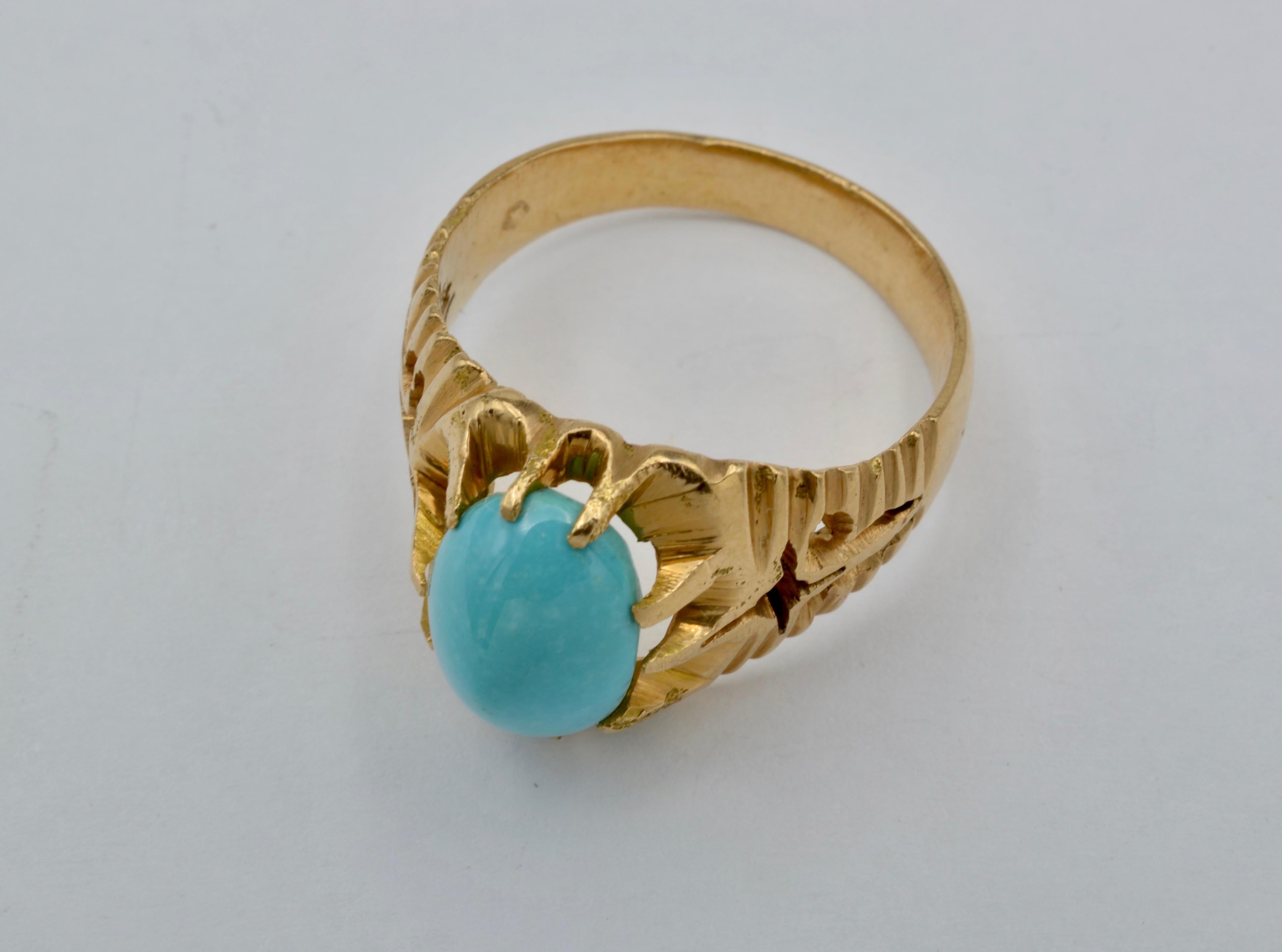 Midcentury Persian Turquoise and 18 Karat Gold Ring In Excellent Condition For Sale In Berkeley, CA